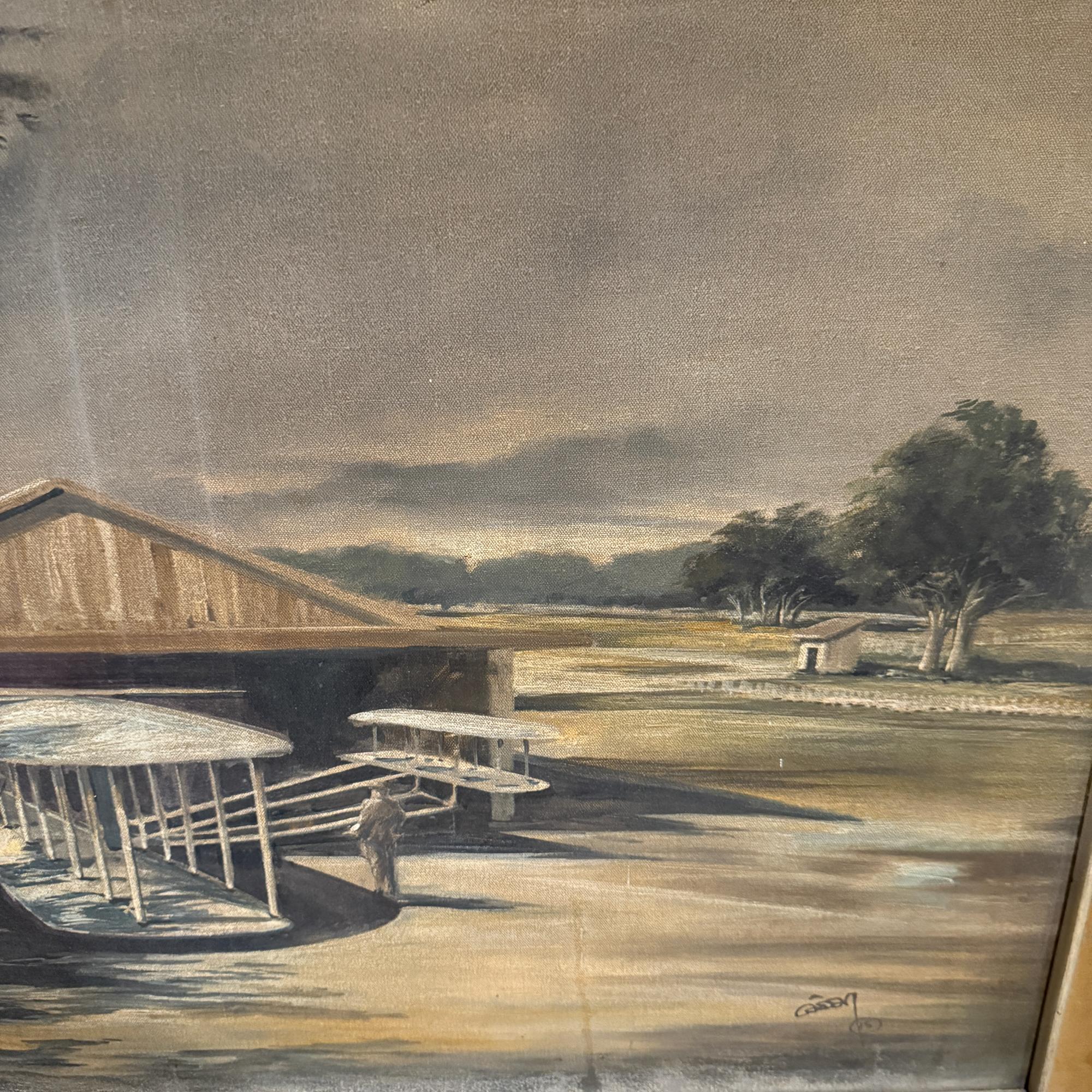 Huile impressionniste sur toile pour hangar d'avion d'aviation des années 1950 The Modernity Art en vente 5