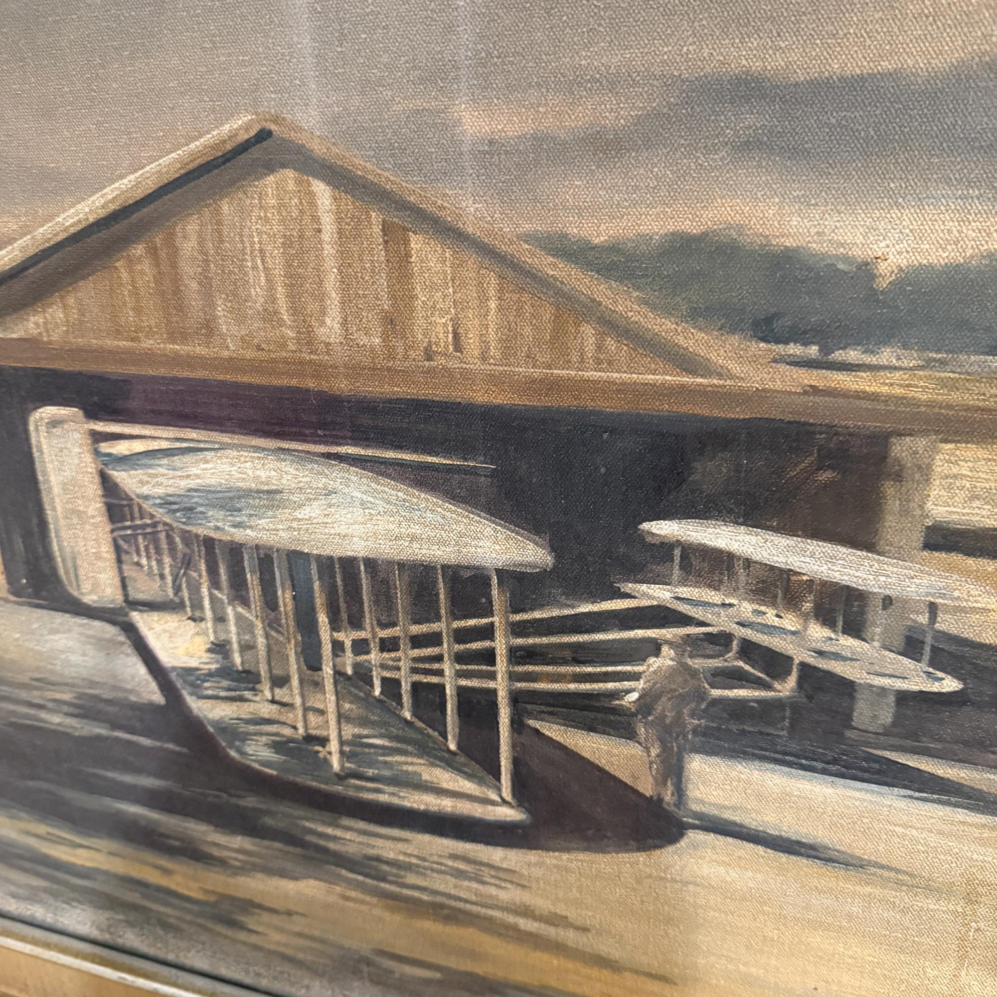 Huile impressionniste sur toile pour hangar d'avion d'aviation des années 1950 The Modernity Art en vente 10