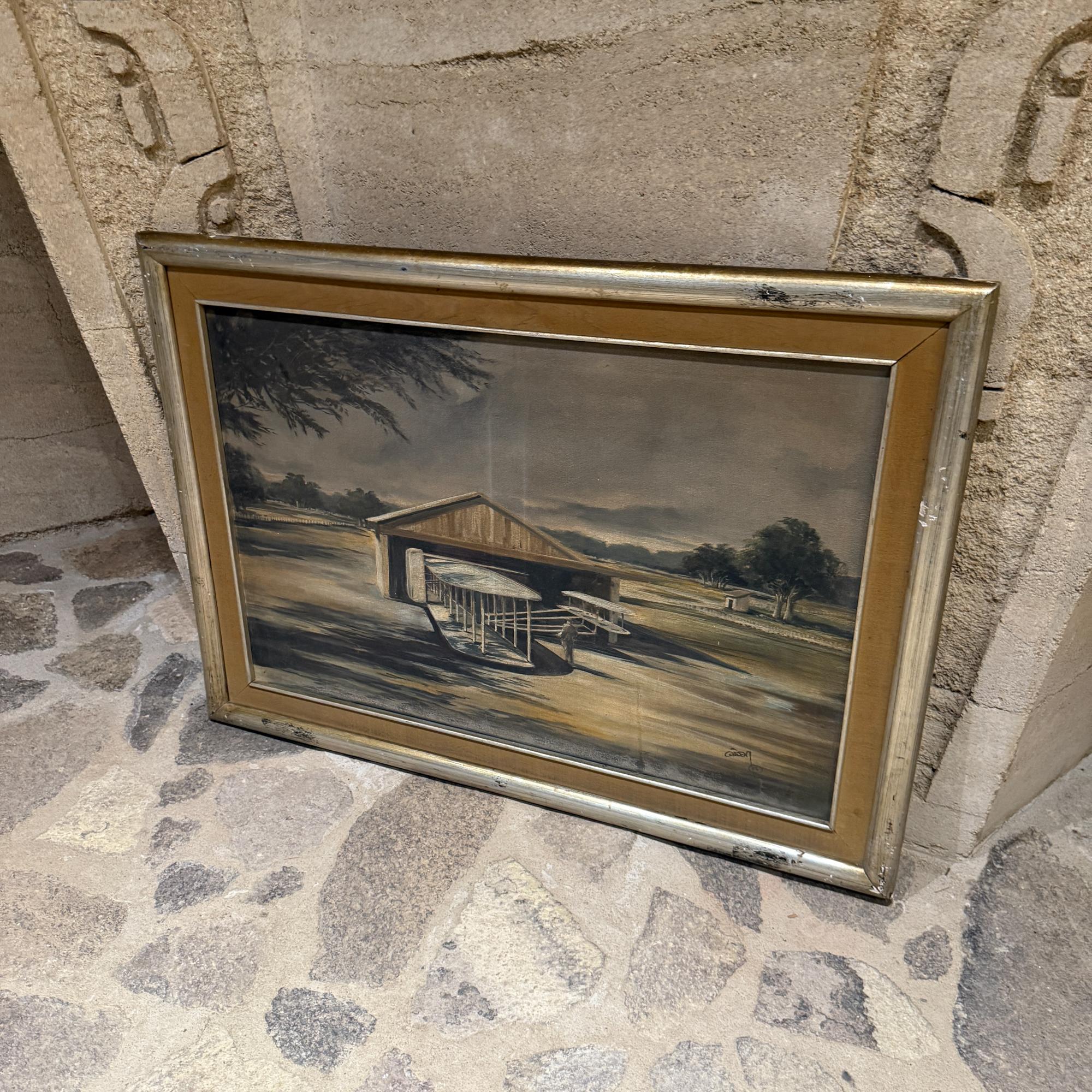 Huile impressionniste sur toile pour hangar d'avion d'aviation des années 1950 The Modernity Art en vente 2