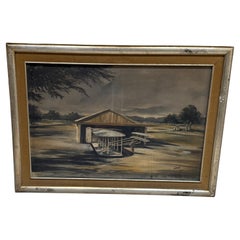1950s Aviation Airplane Hangar Impressionist Oil on Canvas Modern Art