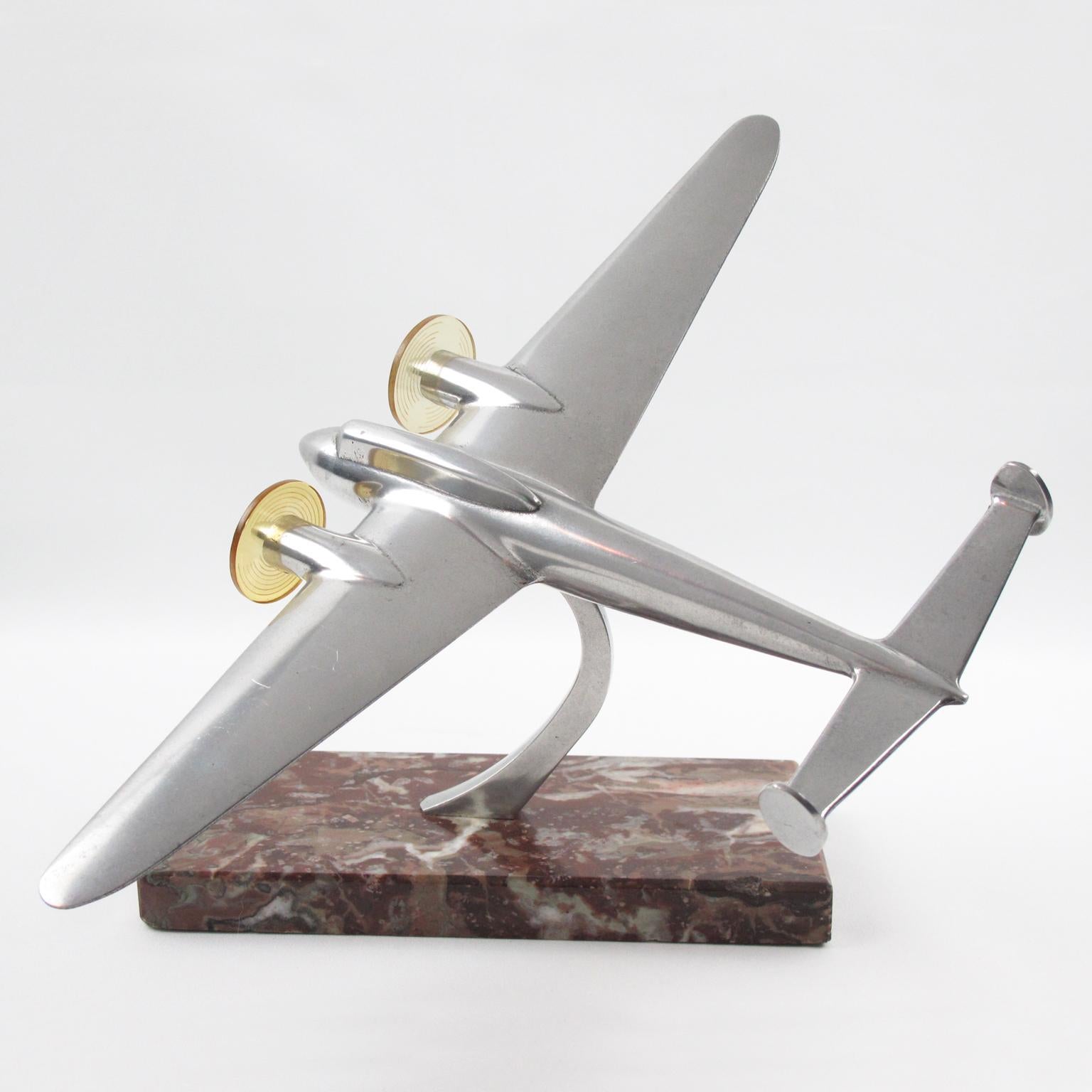 Mid-Century Modern 1950s Aviation French Aluminum Airplane Model on Marble Base