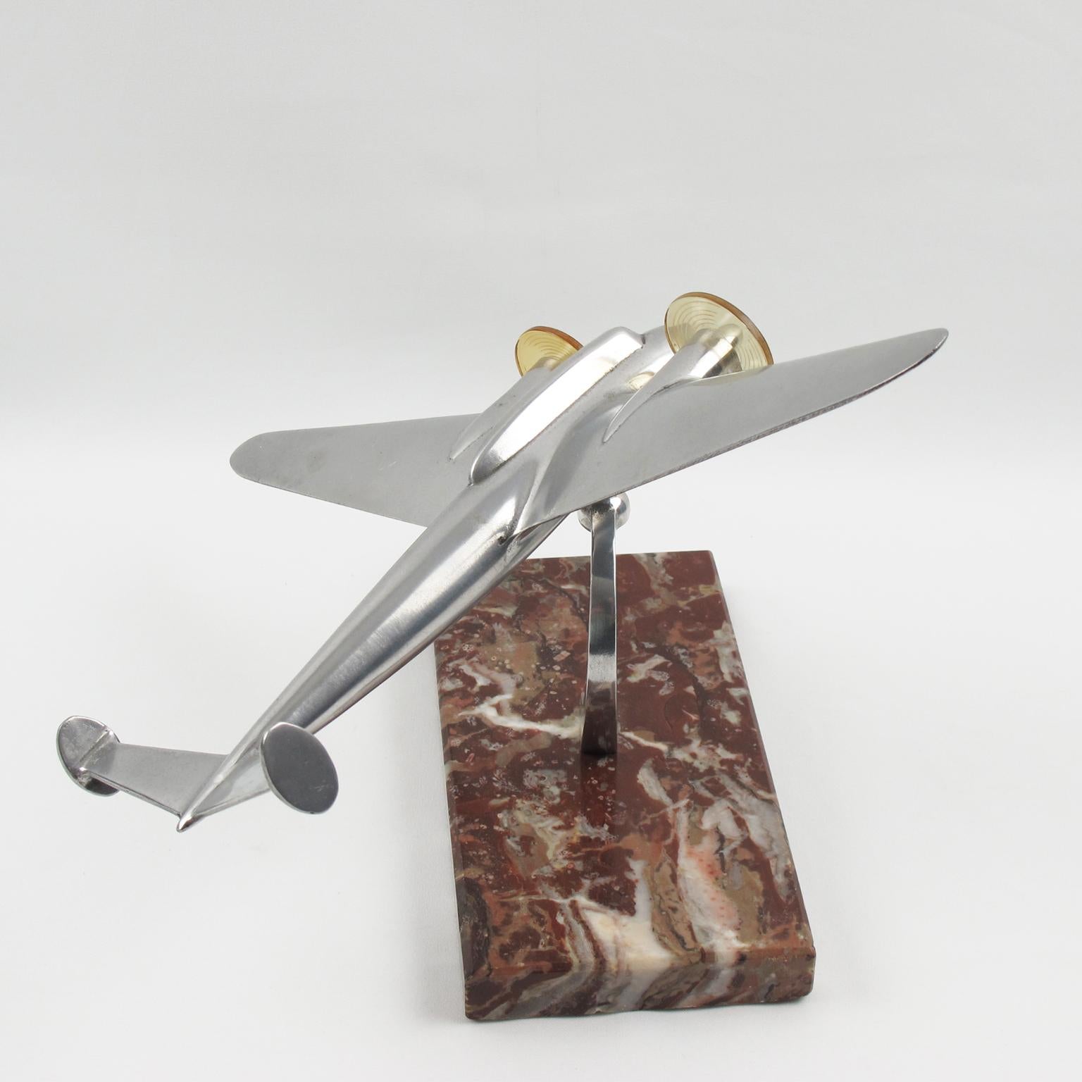 1950s Aviation French Aluminum Airplane Model on Marble Base 1