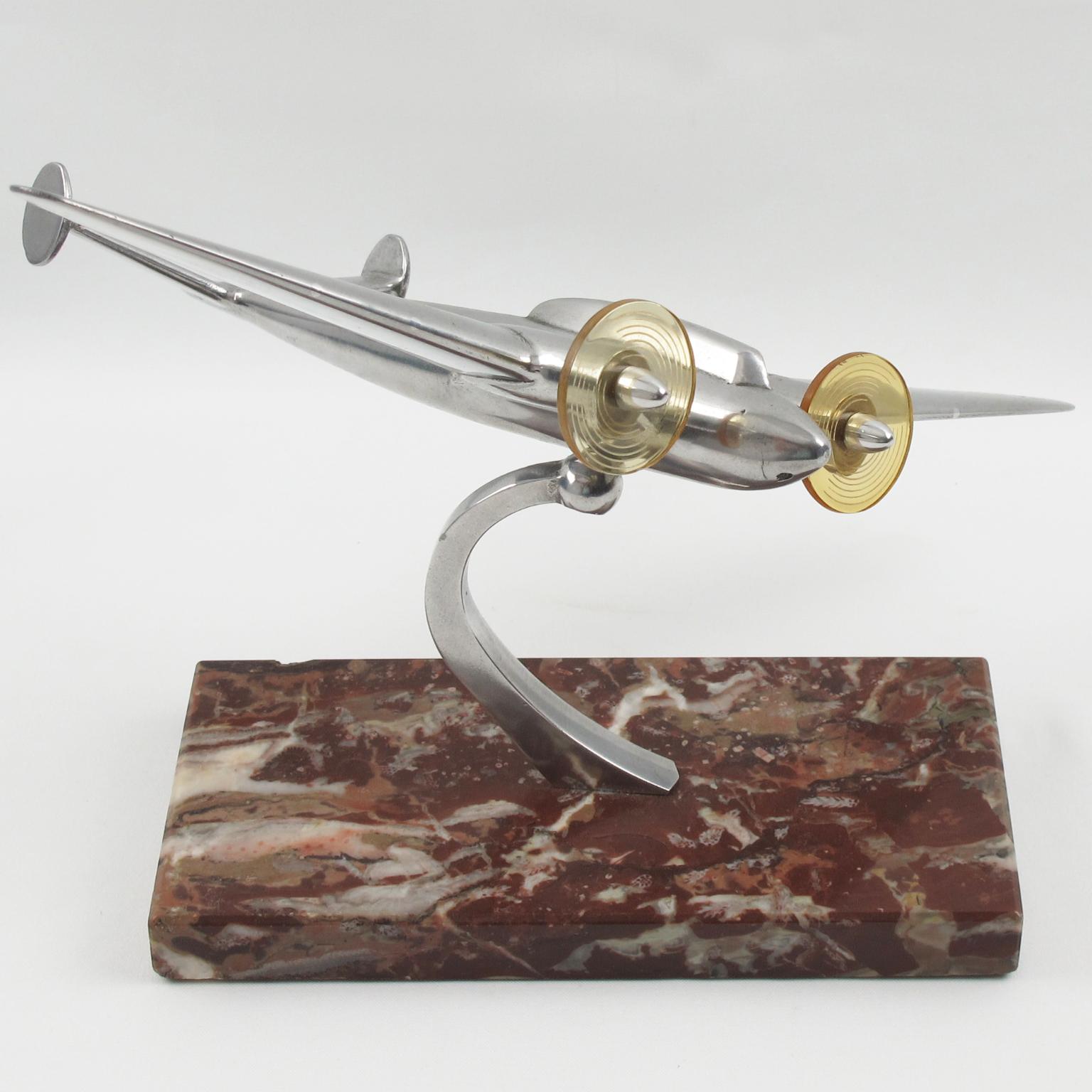 1950s Aviation French Aluminum Airplane Model on Marble Base 2