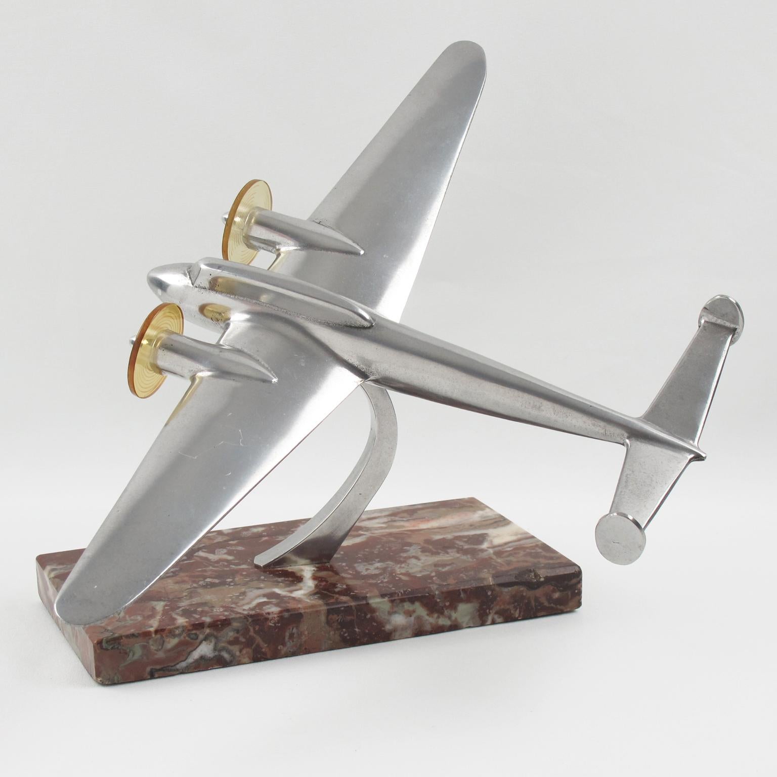1950s Aviation French Aluminum Airplane Model on Marble Base 3