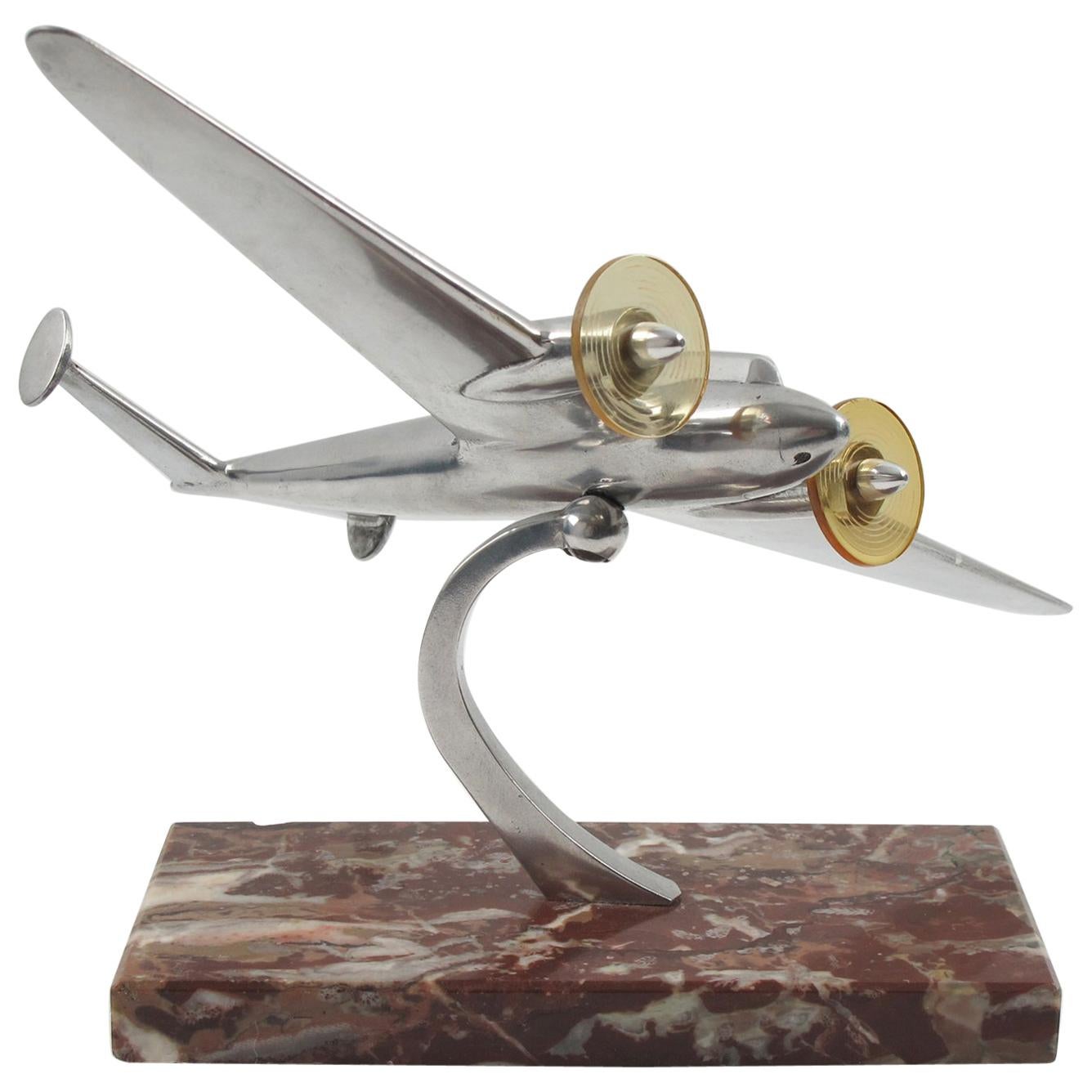 1950s Aviation French Aluminum Airplane Model on Marble Base