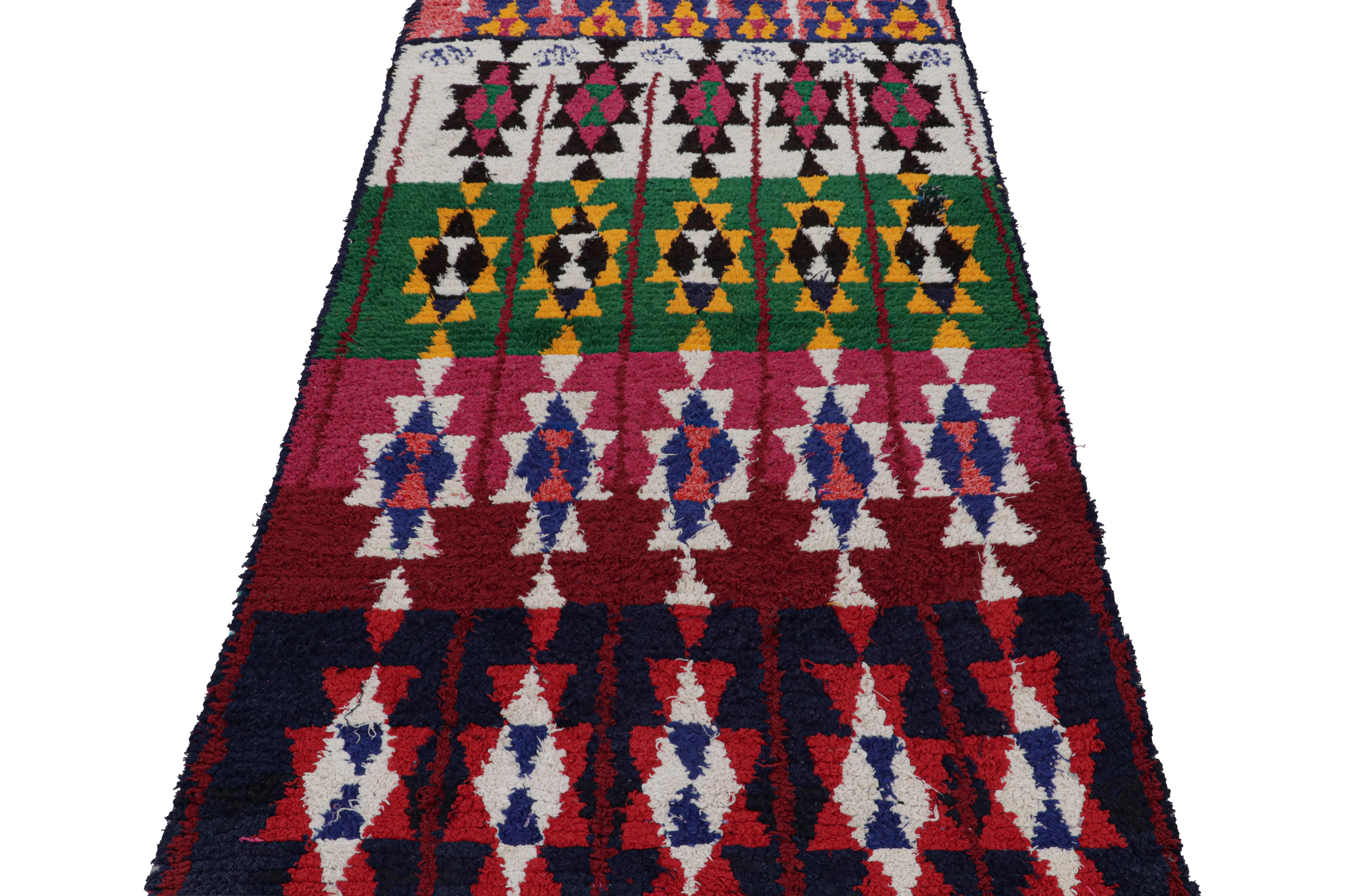 Tribal 1950s Azilal Moroccan Boucherouite Rug with Polychromatic Pattern by Rug & Kilim For Sale