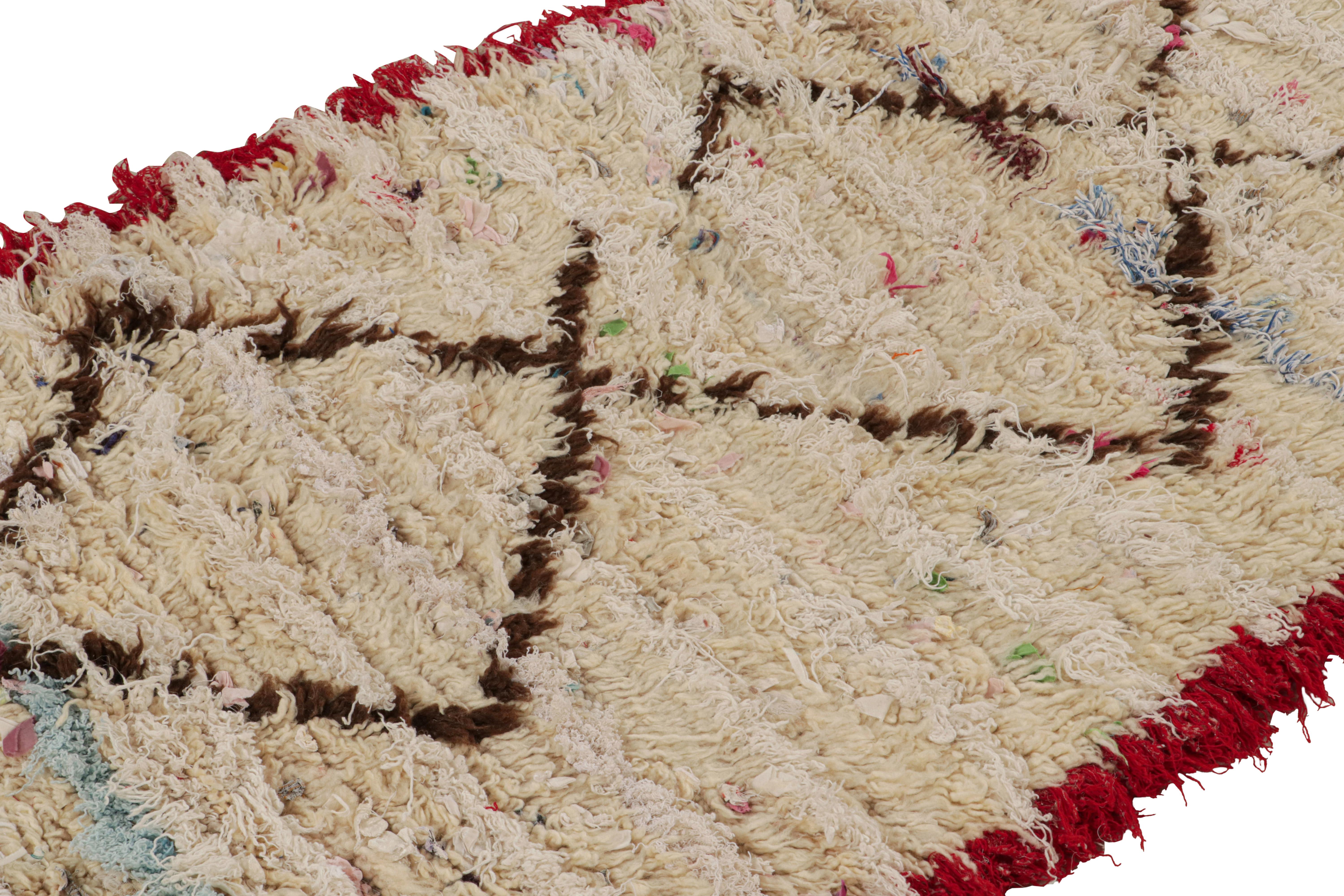 Hand-Knotted 1950s Azilal Moroccan rug in Beige with Red-Brown Patterns by Rug & Kilim For Sale
