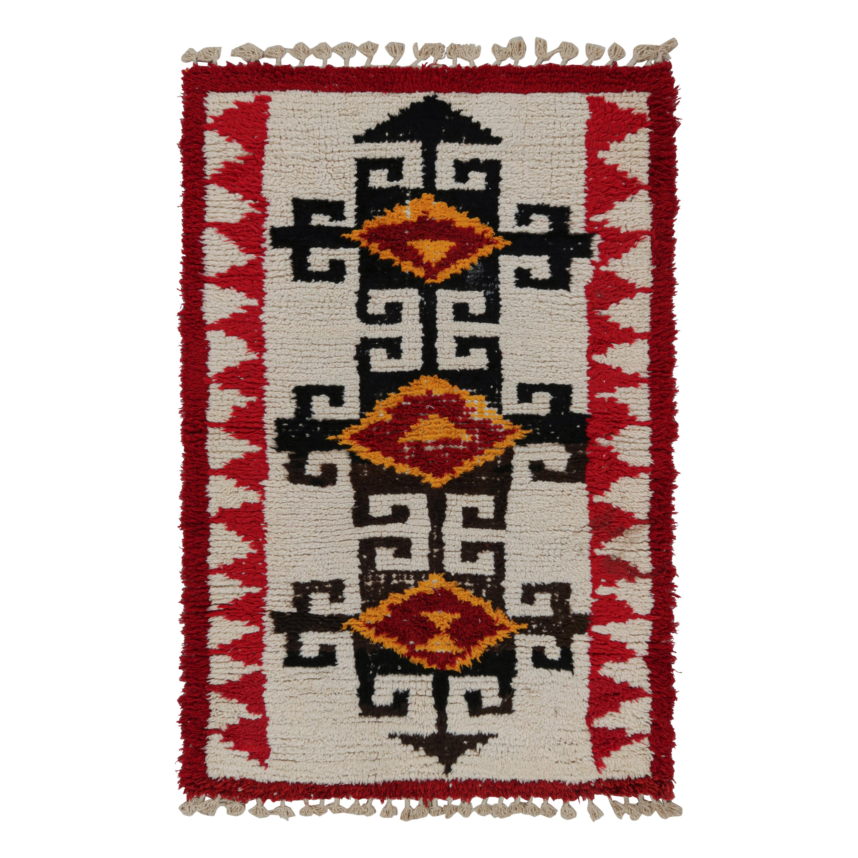 1950s Azilal Moroccan rug in Red, White and Black Tribal Patterns by Rug & Kilim For Sale
