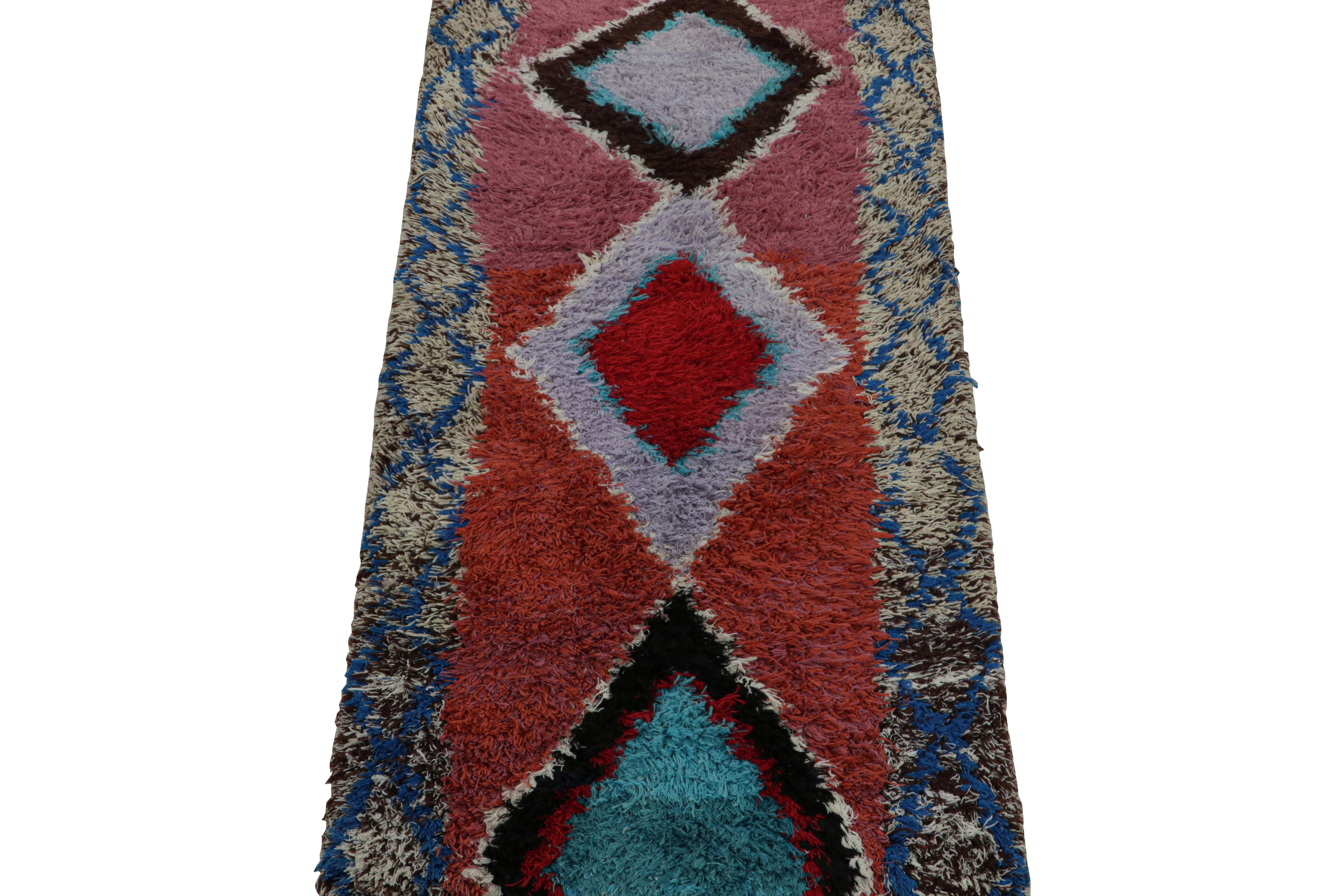 Tribal 1950s Azilal Moroccan rug in Red with Diamond Patterns by Rug & Kilim For Sale