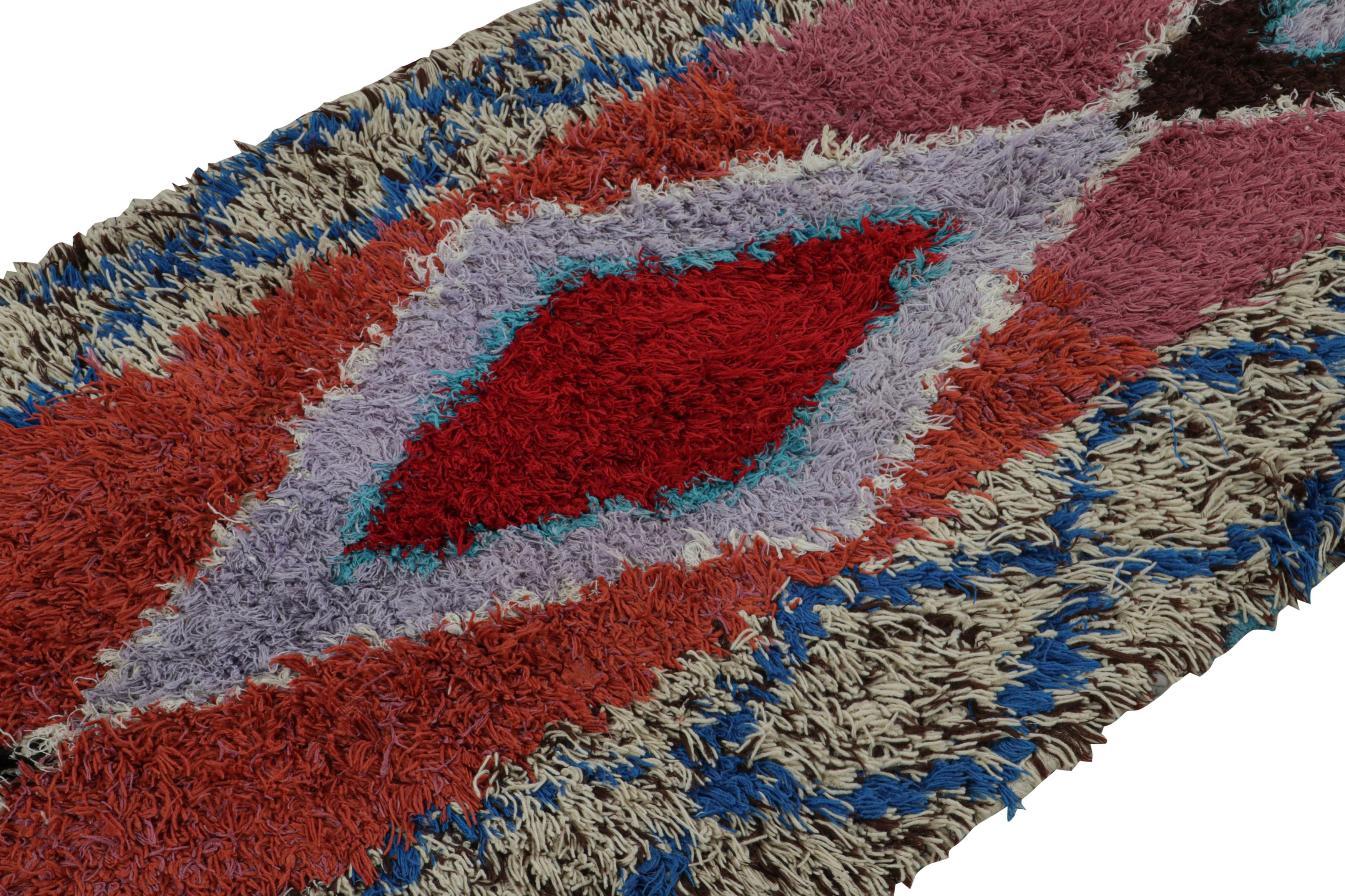 Hand-Knotted 1950s Azilal Moroccan rug in Red with Diamond Patterns by Rug & Kilim For Sale
