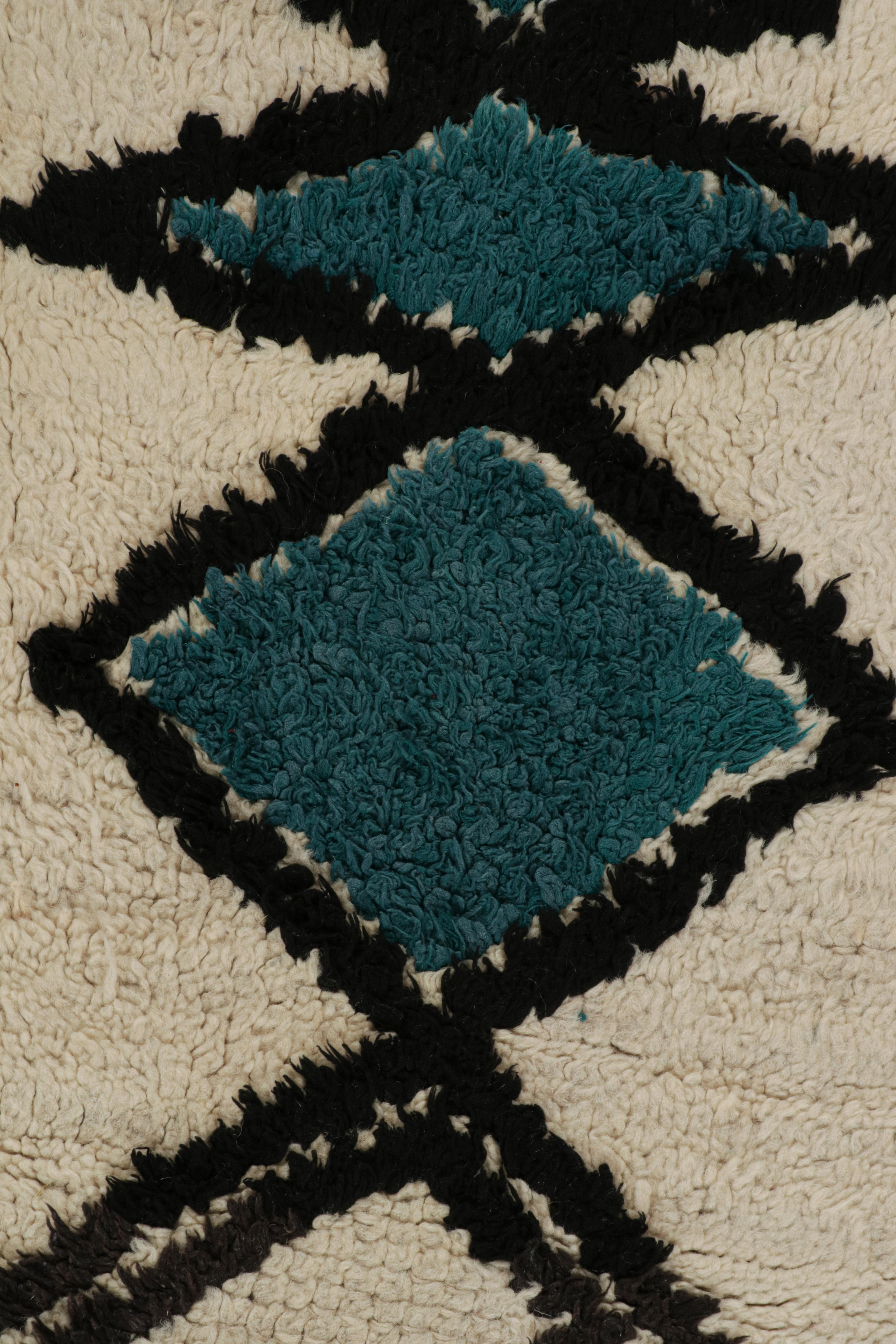 Mid-20th Century 1950s Azilal Moroccan rug in White with Blue-Black Patterns by Rug & Kilim For Sale