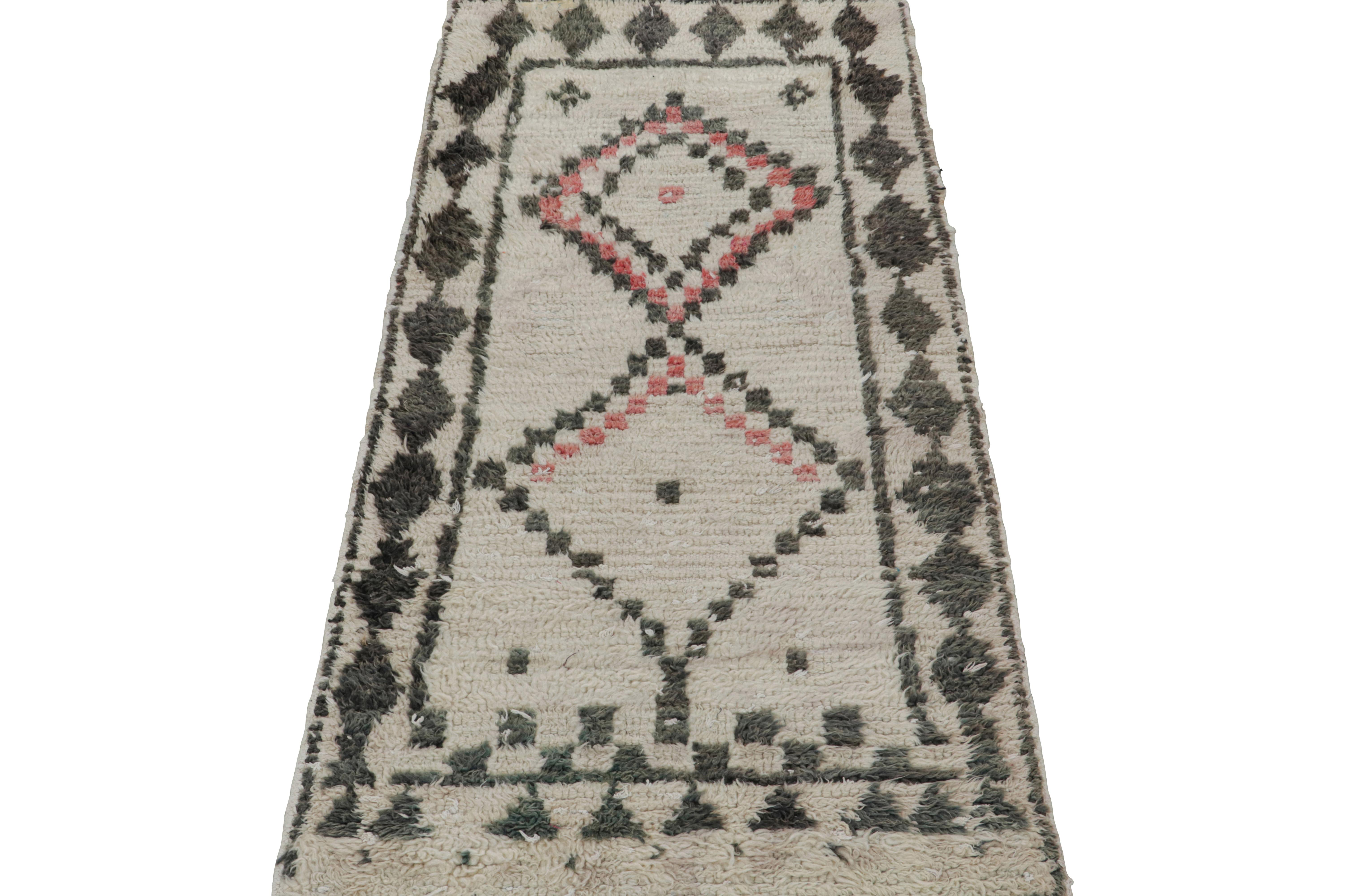 Tribal 1950s Azilal Moroccan rug in White with Red-Black Patterns by Rug & Kilim For Sale