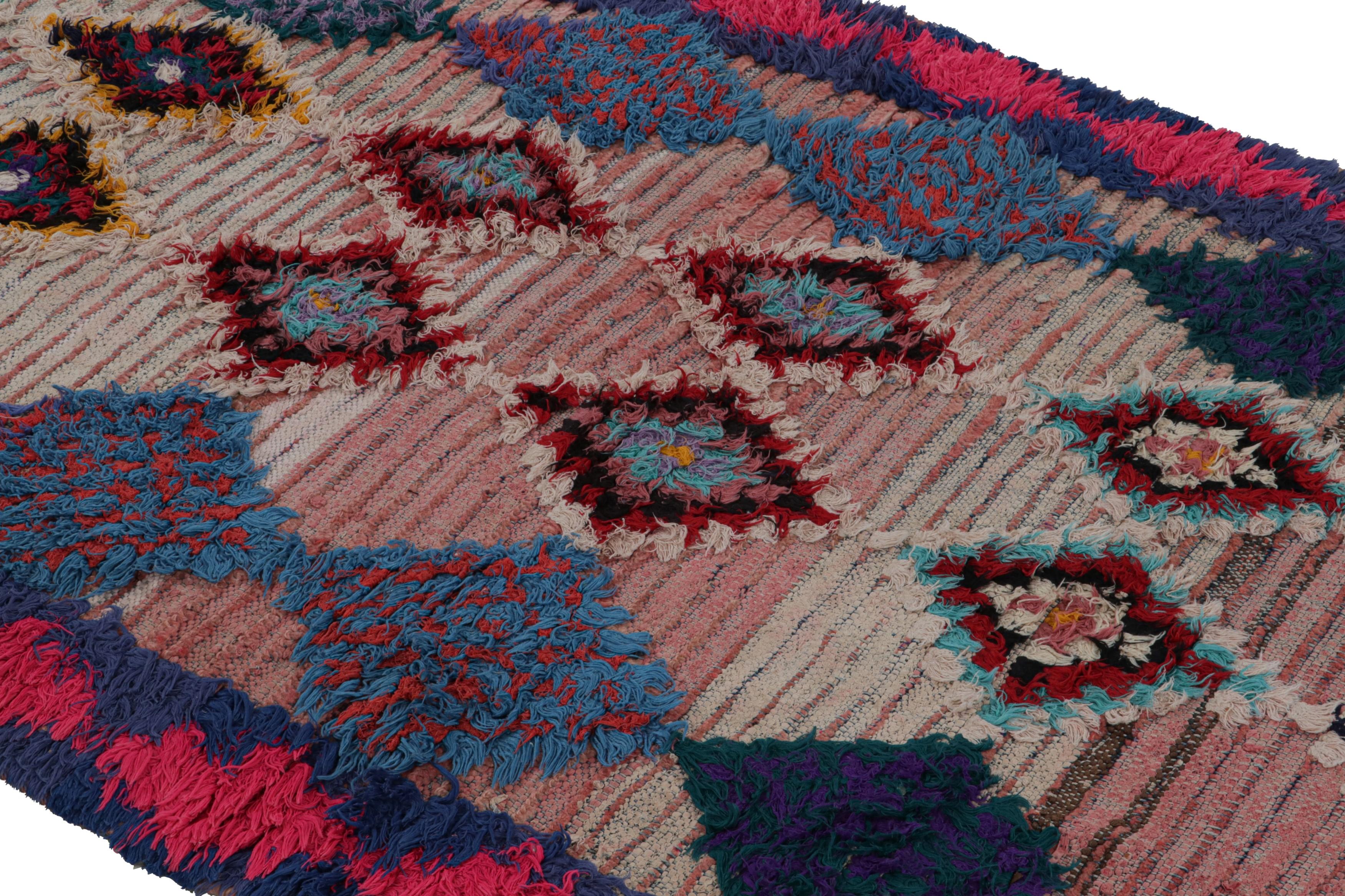 Hand-Knotted 1950s Azilal Moroccan rug with Pink and Blue Patterns by Rug & Kilim For Sale