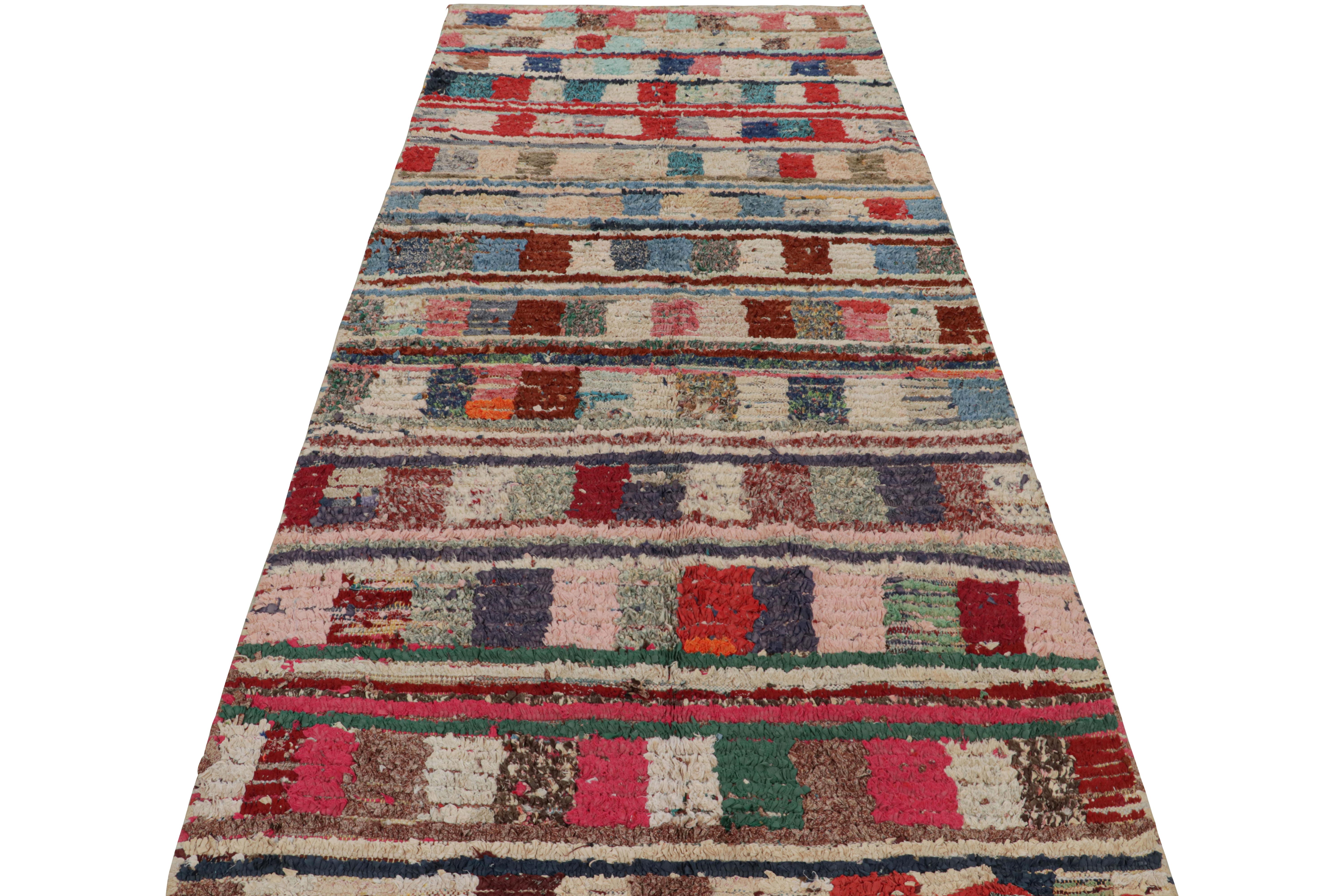 Tribal 1950s Azilal Moroccan rug with Polychromatic Patterns by Rug & Kilim For Sale