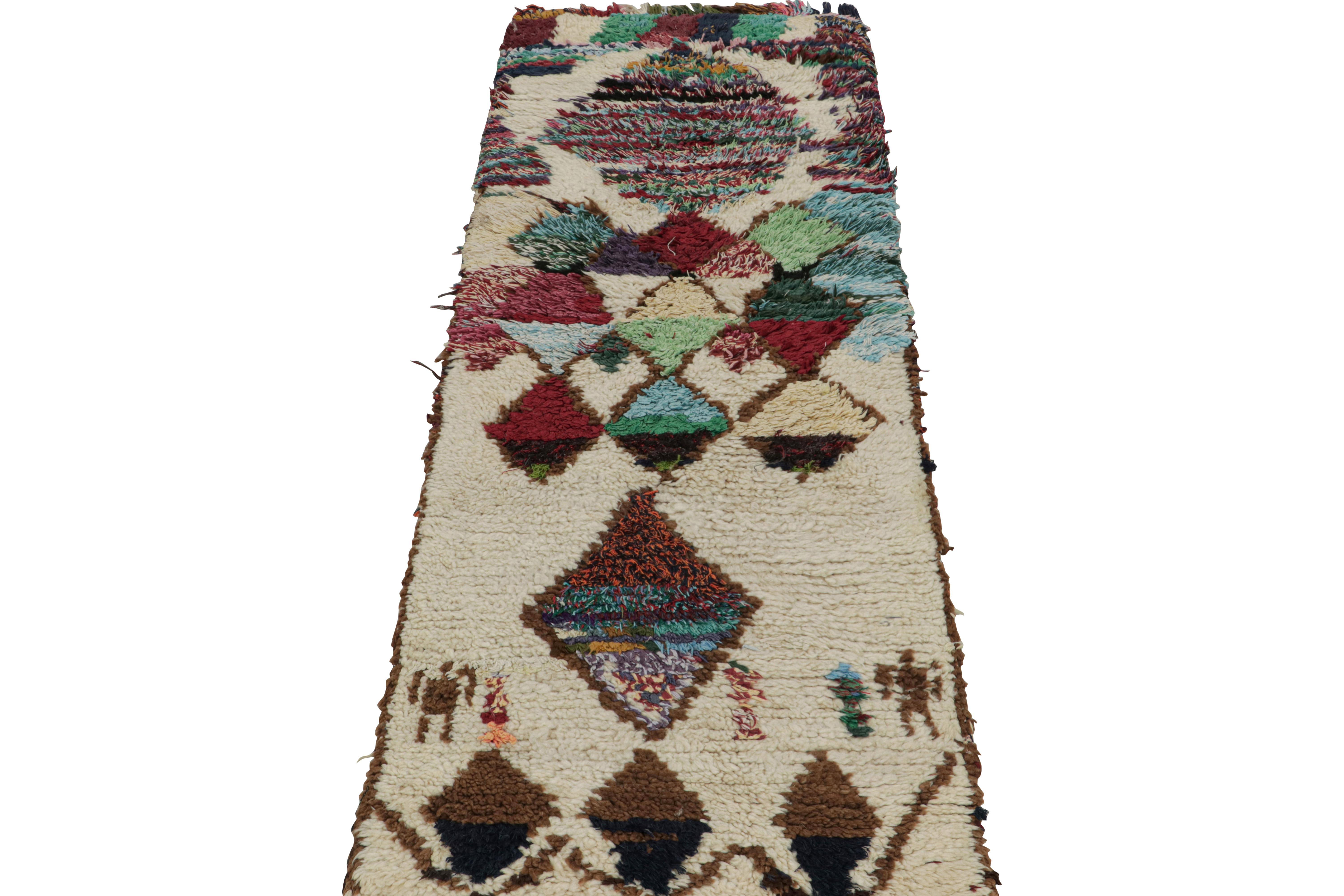 Tribal 1950s Azilal Moroccan rug with Polychromatic Patterns by Rug & Kilim For Sale