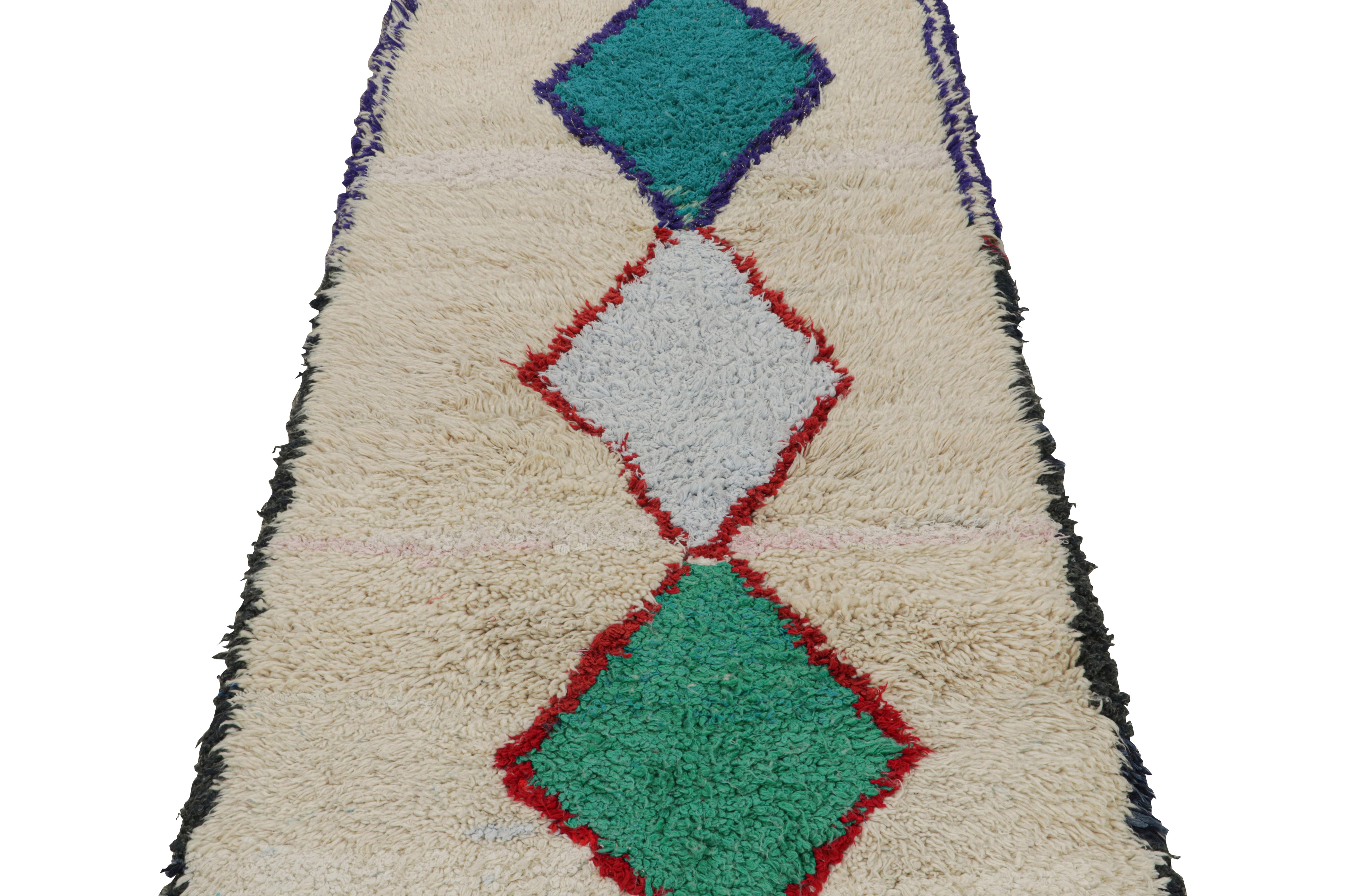 Tribal 1950s Azilal Moroccan Runner rug in Beige with Diamond  Patterns by Rug & Kilim For Sale