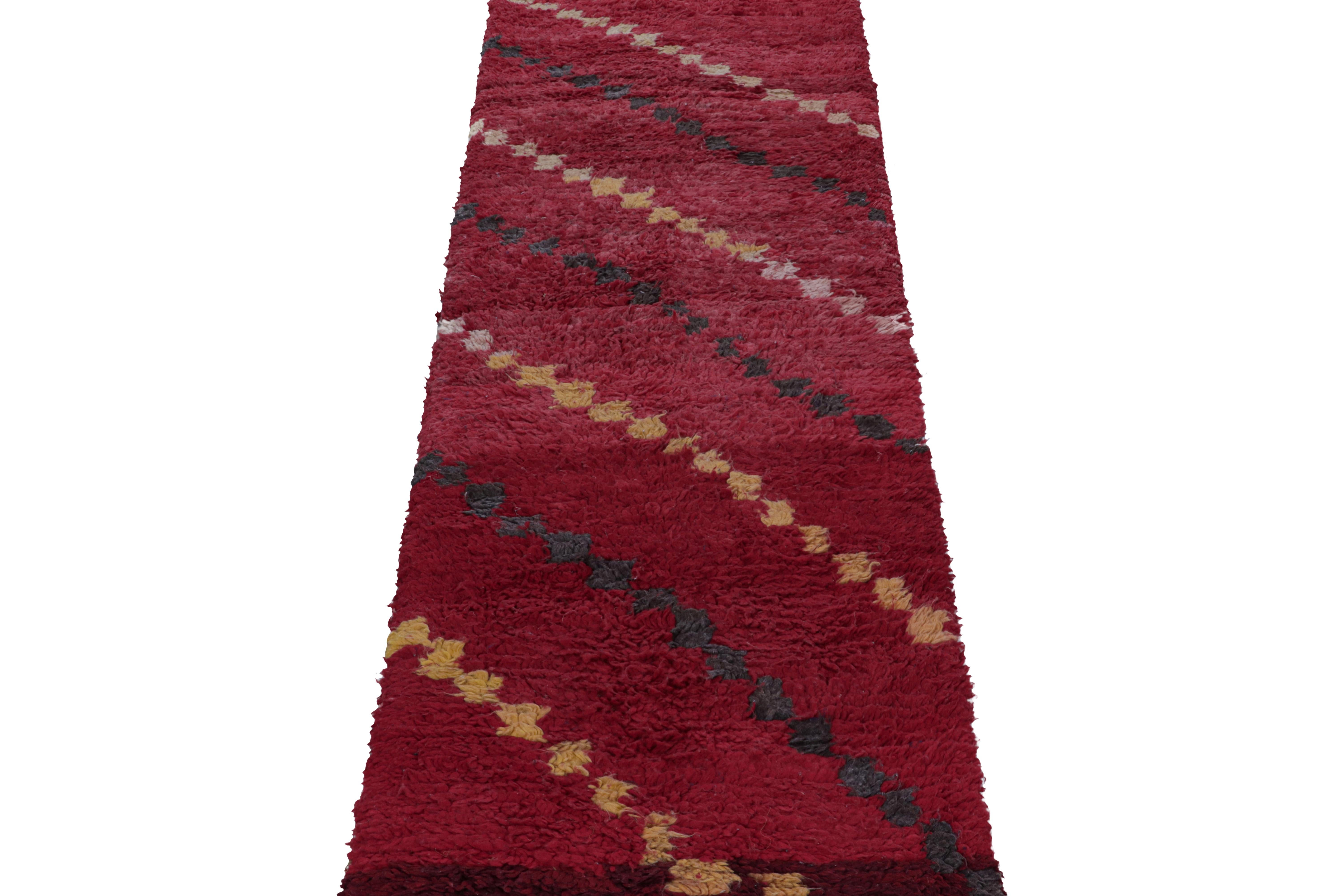 Tribal 1950s Azilal Moroccan runner rug in Red with Geometric Patterns by Rug & Kilim For Sale