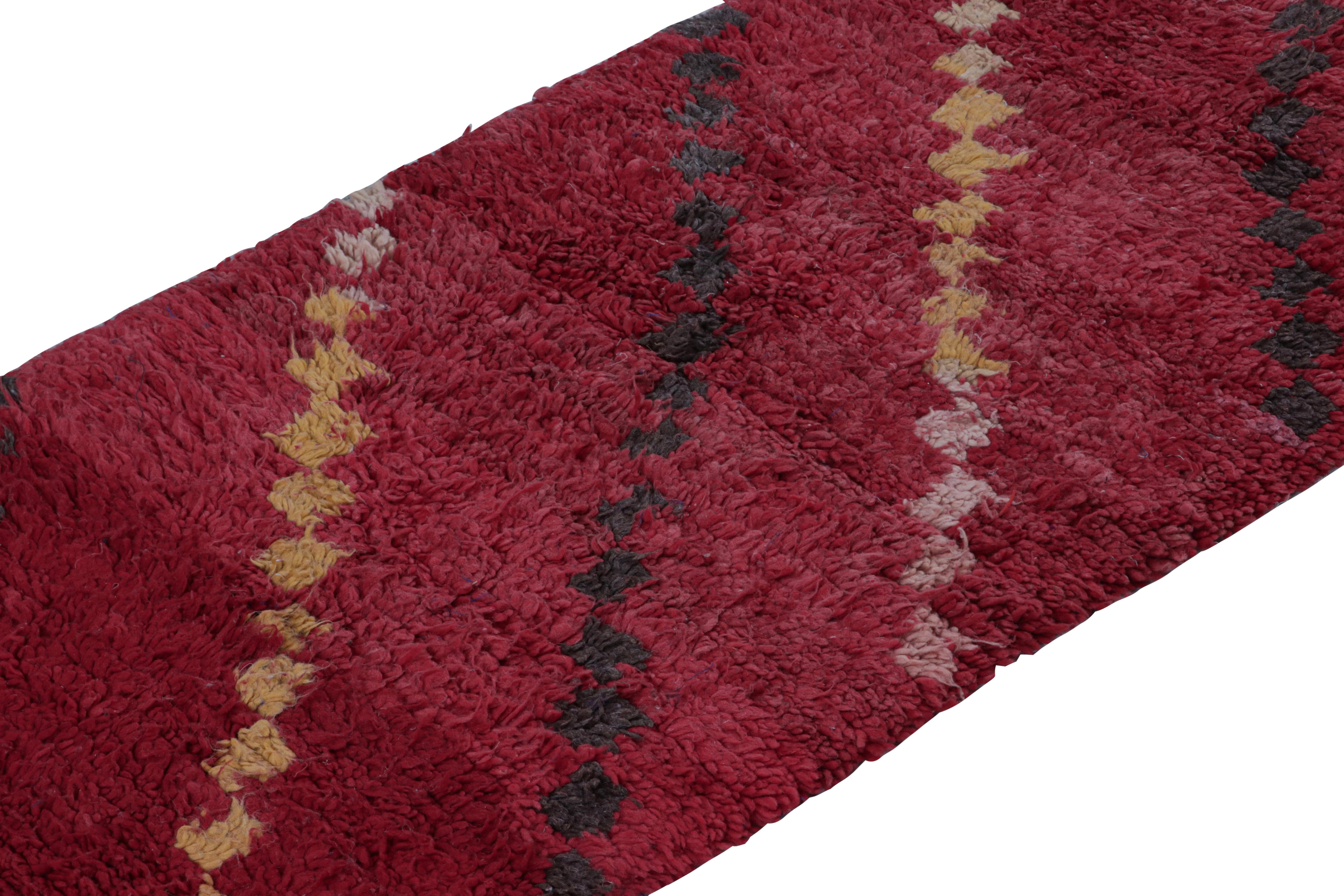 Hand-Knotted 1950s Azilal Moroccan runner rug in Red with Geometric Patterns by Rug & Kilim For Sale