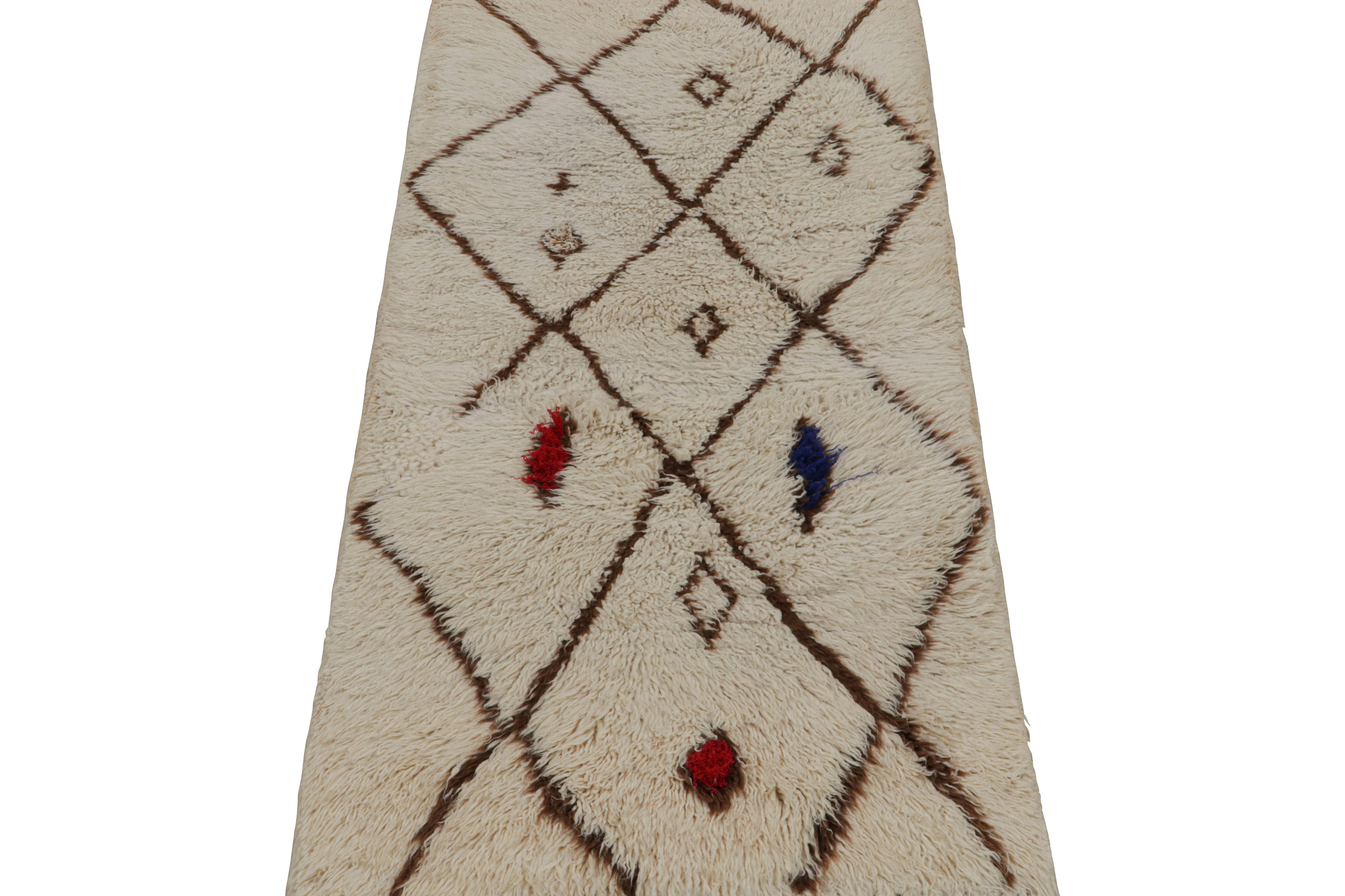 Tribal 1950s Azilal Moroccan runner rug with Beige-Brown Patterns by Rug & Kilim For Sale