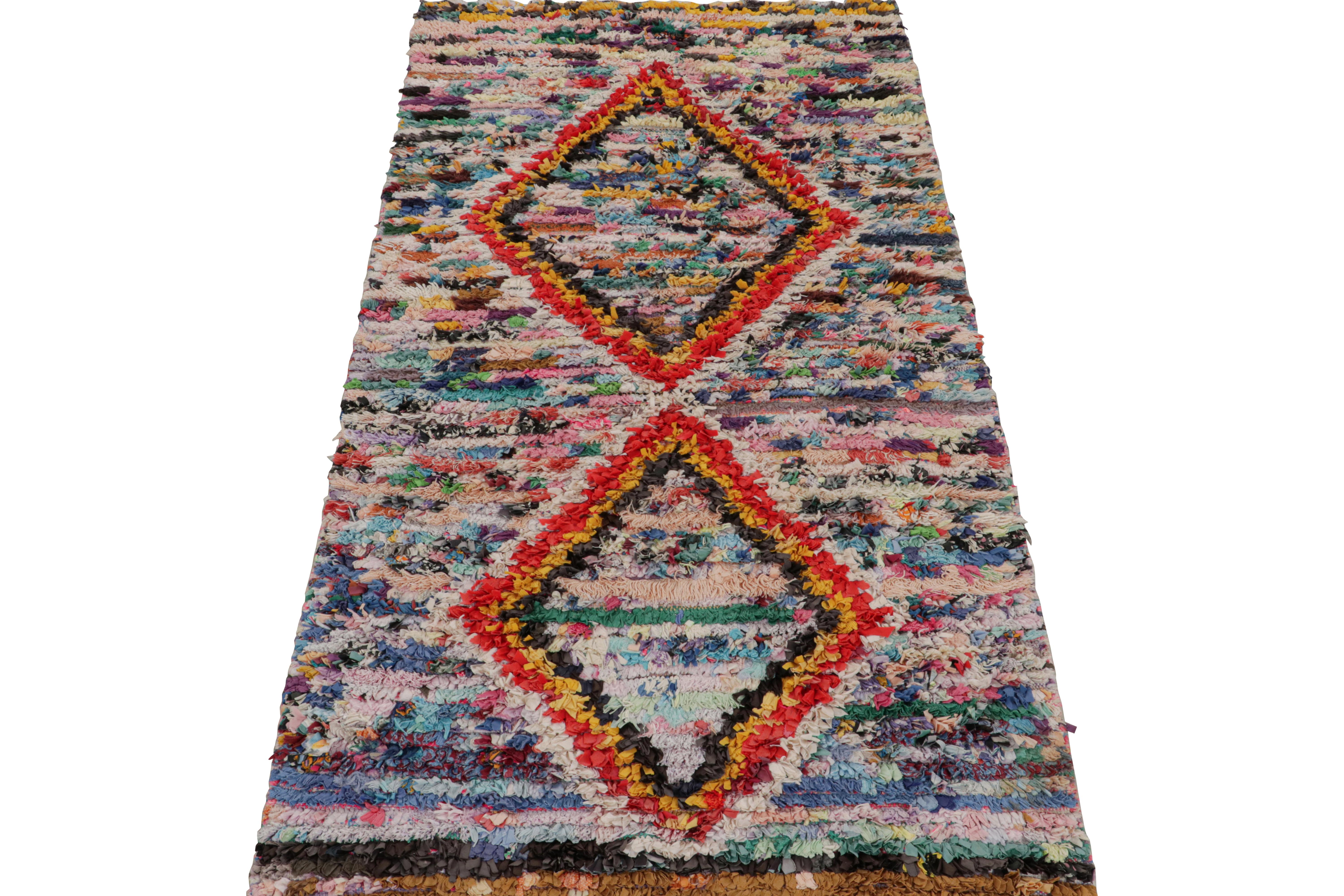 Tribal 1950s Azilal Moroccan Runner rug with Polychromatic Patterns by Rug & Kilim For Sale