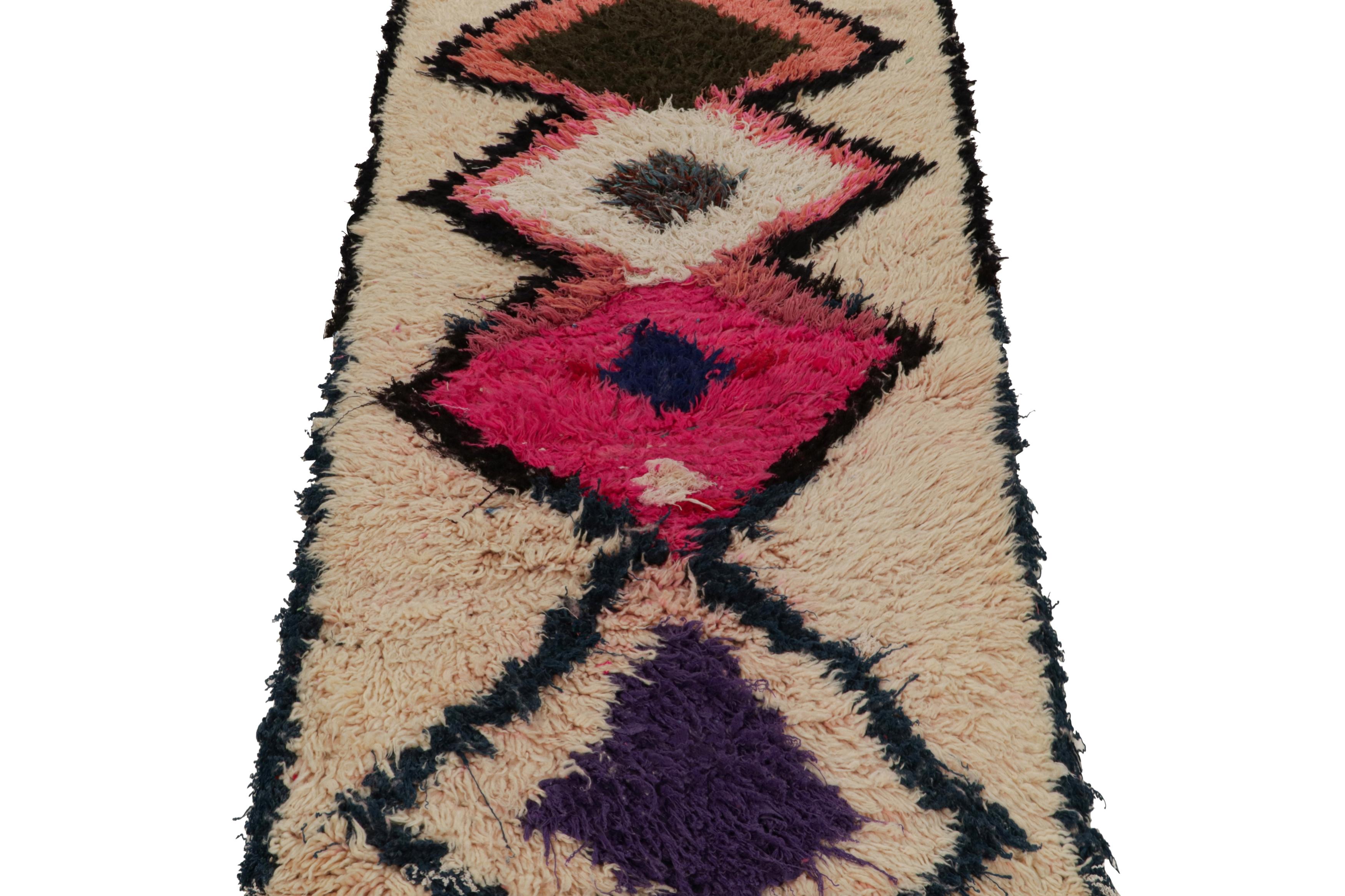 Hand-Knotted 1950s Azilal Moroccan style runner in Beige with Patterns by Rug & Kilim For Sale