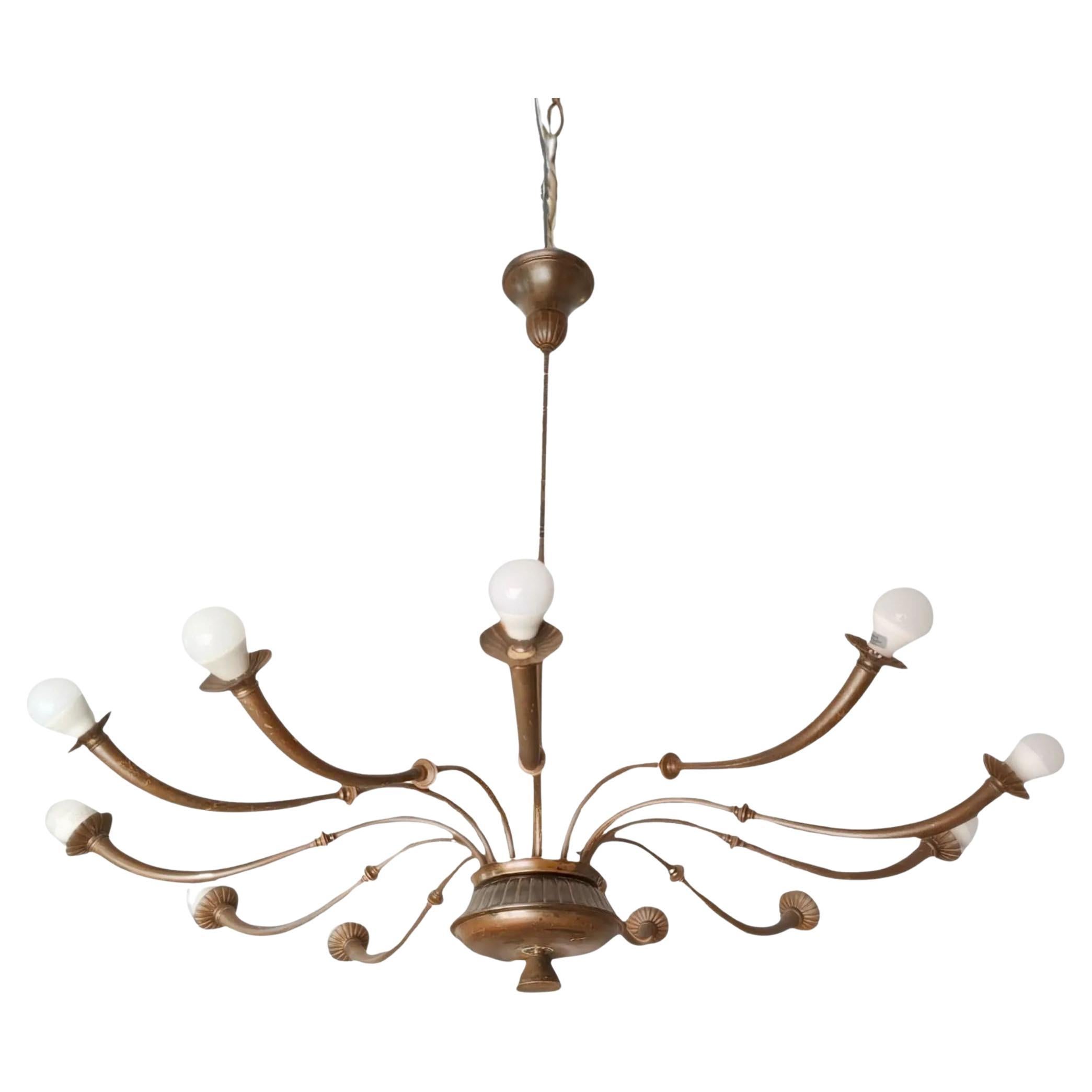 Lampadario a 12 luci in ottone di Caccia Dominioni del 1950, Azucena, stile Mid-Century Modern