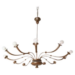 Lustre à 12 lumières en laiton Azucena des années 1950 de Caccia Dominioni, Mid-Century Modernity