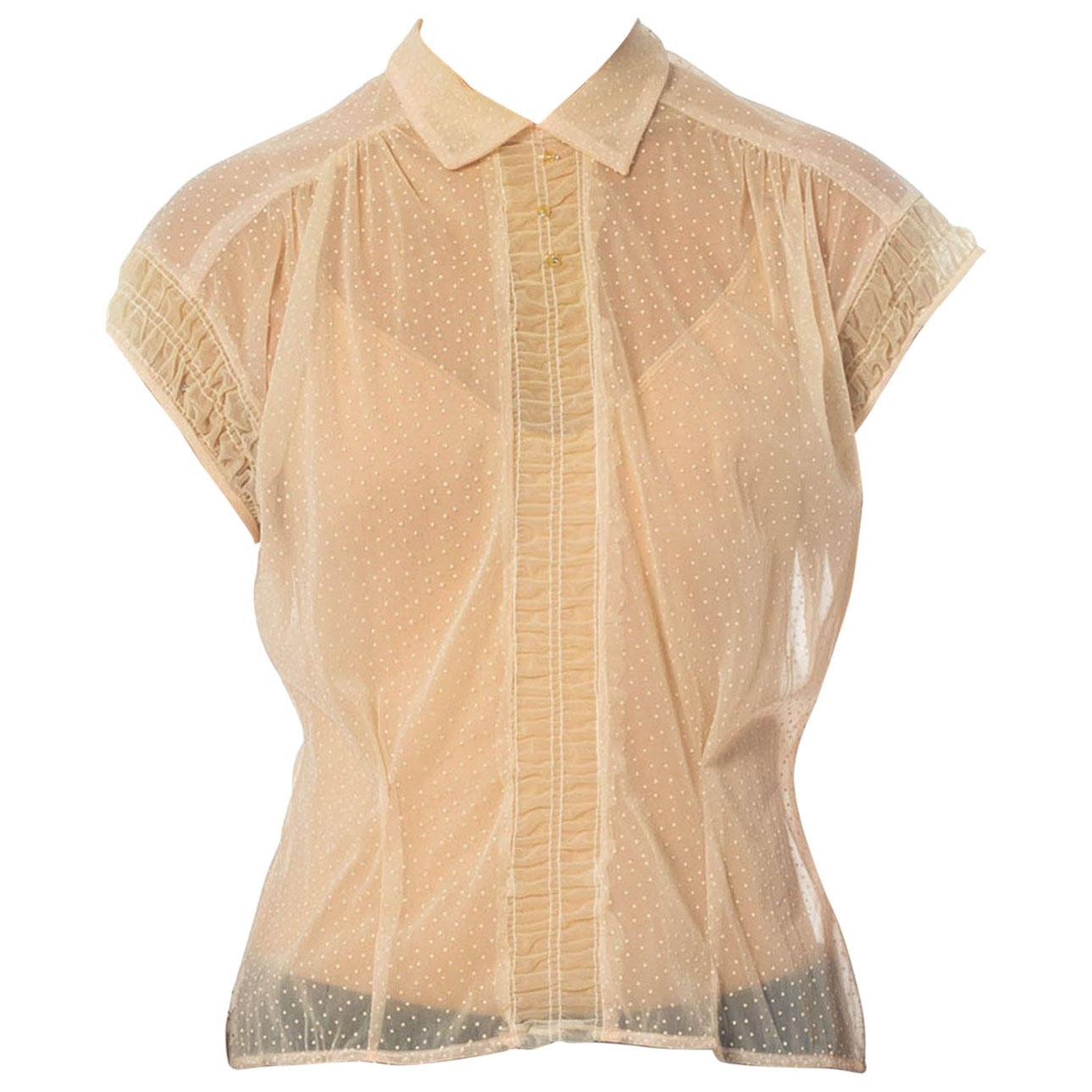 1950S Baby Pink Sheer Nylon Top For Sale