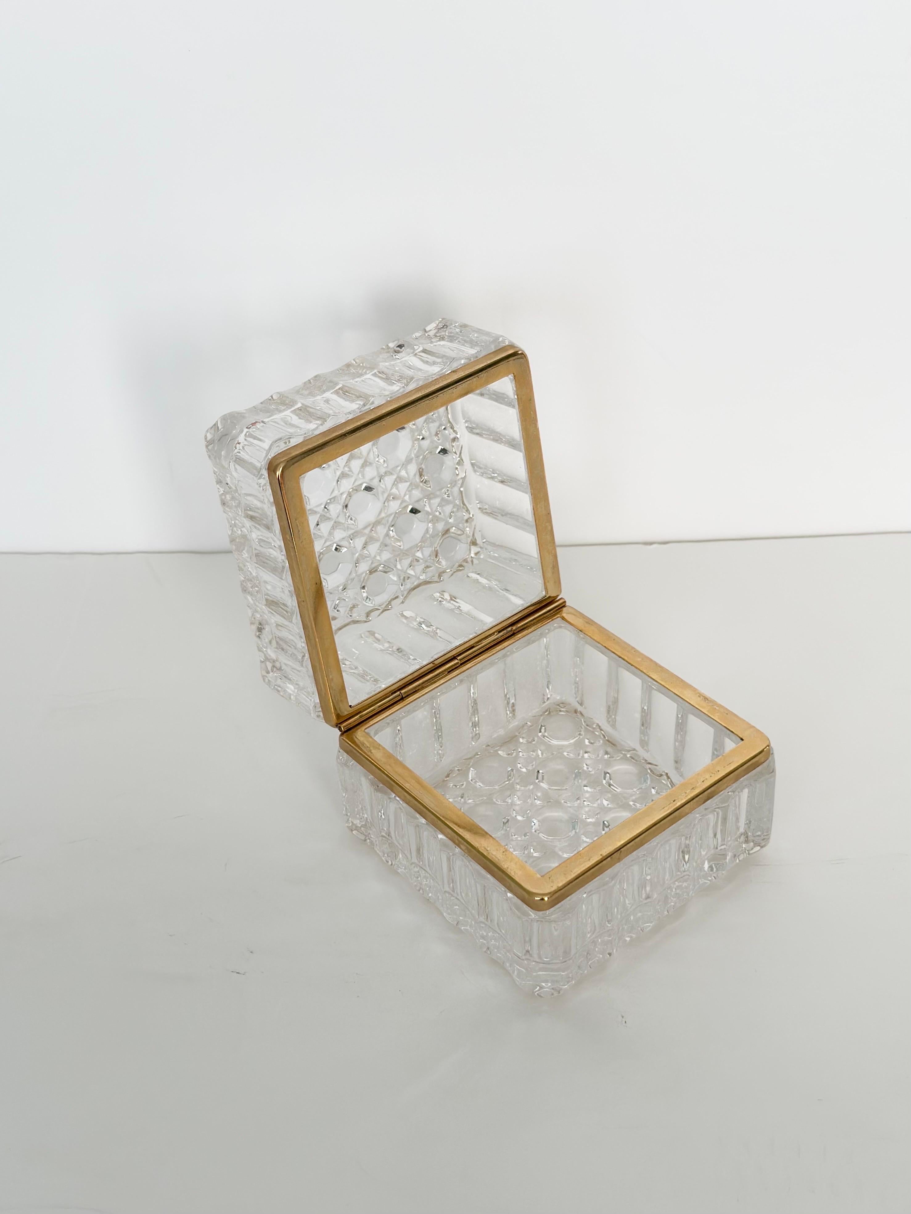 French 1950s Baccarat Style Cut Faceted Crystal Square Box