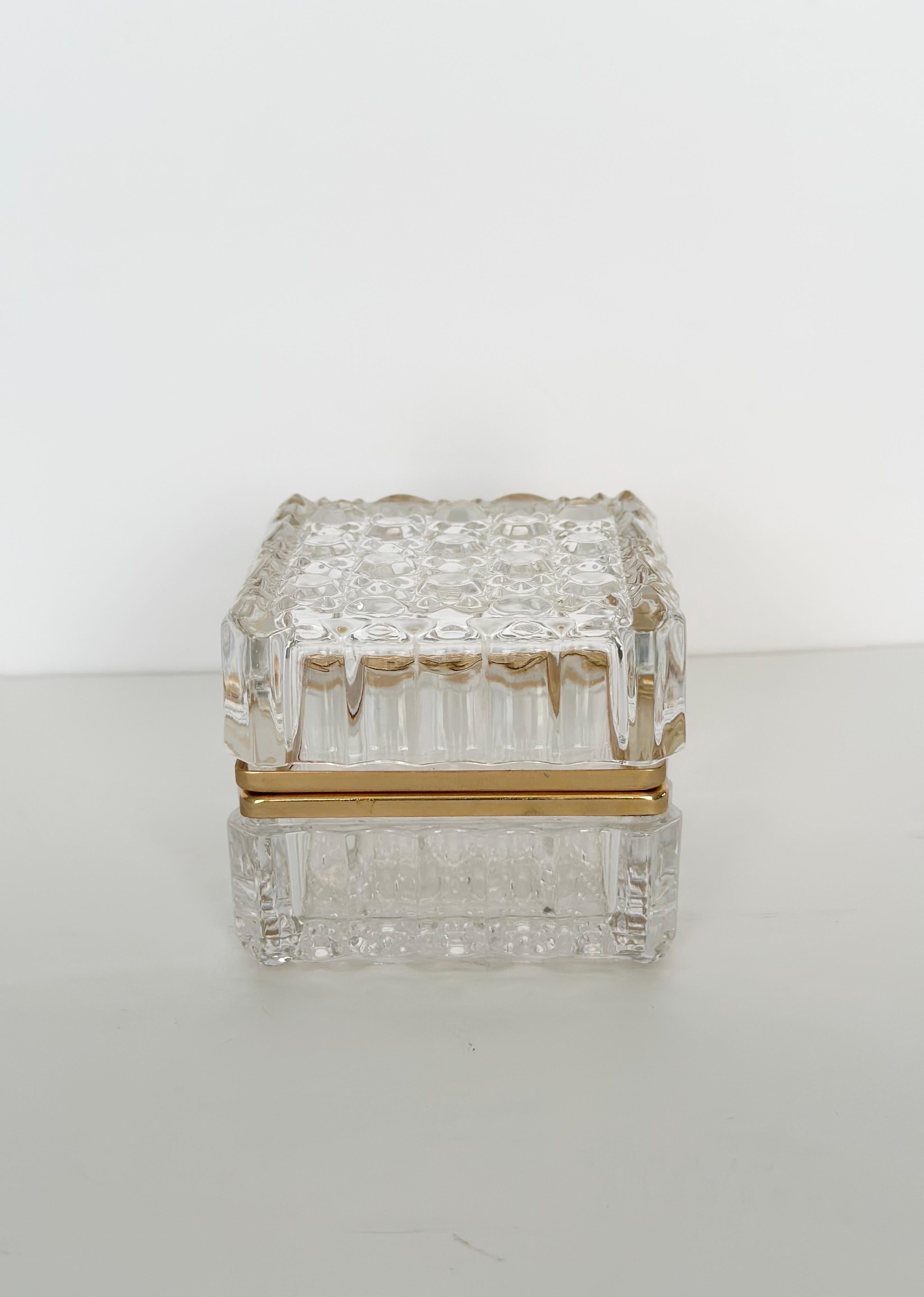 Mid-20th Century 1950s Baccarat Style Cut Faceted Crystal Square Box