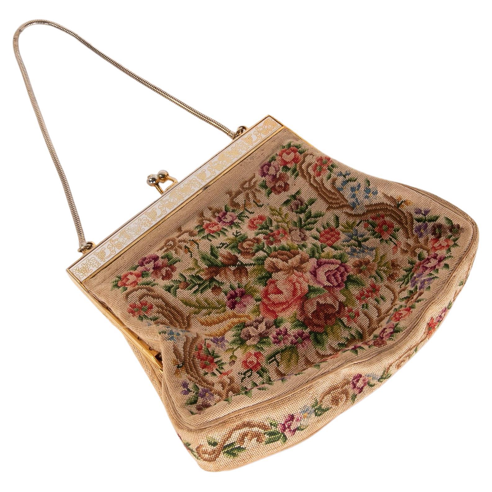 1950s Bag with Embroidery and Silk For Sale