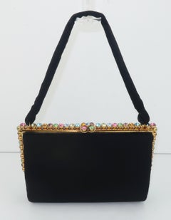 1950's Bags by Josef Black Evening Handbag With Pastel Rhinestones