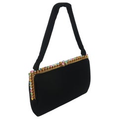 1950's Bags by Josef Black Evening Handbag With Pastel Rhinestones