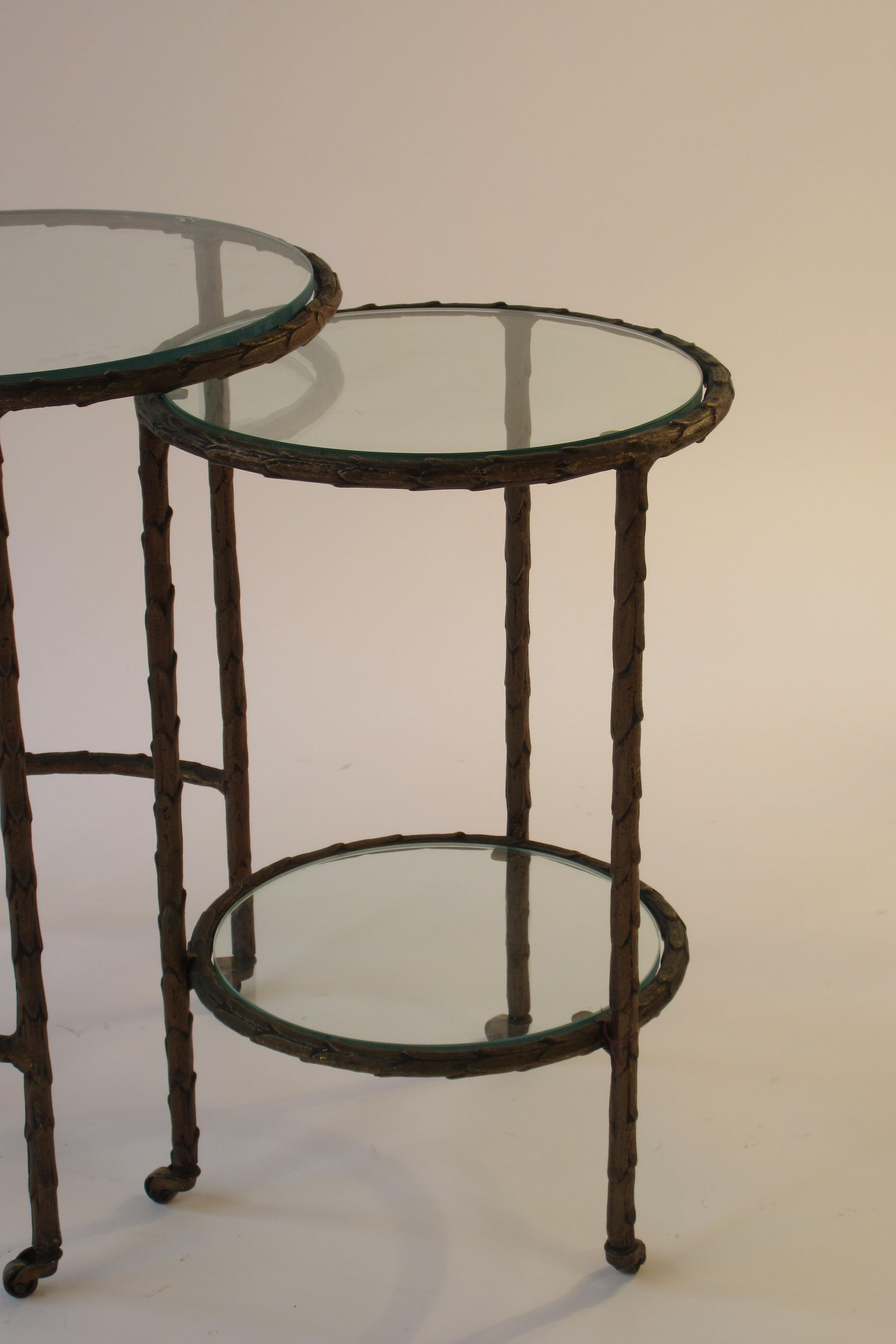 1950s Baguès Bronze Circular Nesting Tables In Good Condition In Tarrytown, NY