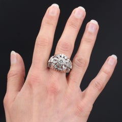 1950s Baguette Diamonds Brillant Cut Diamond 18 Karat White Gold Dome Ring