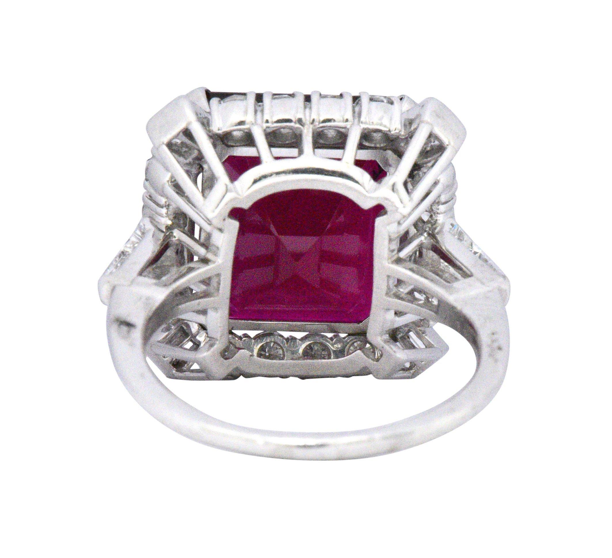 1950's Bailey Banks & Biddle 13.37 Rubellite Tourmaline Diamond Platinum Ring In Excellent Condition In Philadelphia, PA