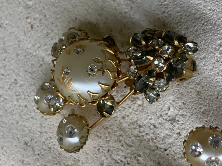 Broche Vintage Années 1950 En Métal Doré Avec Strass - Occasion En Bon état