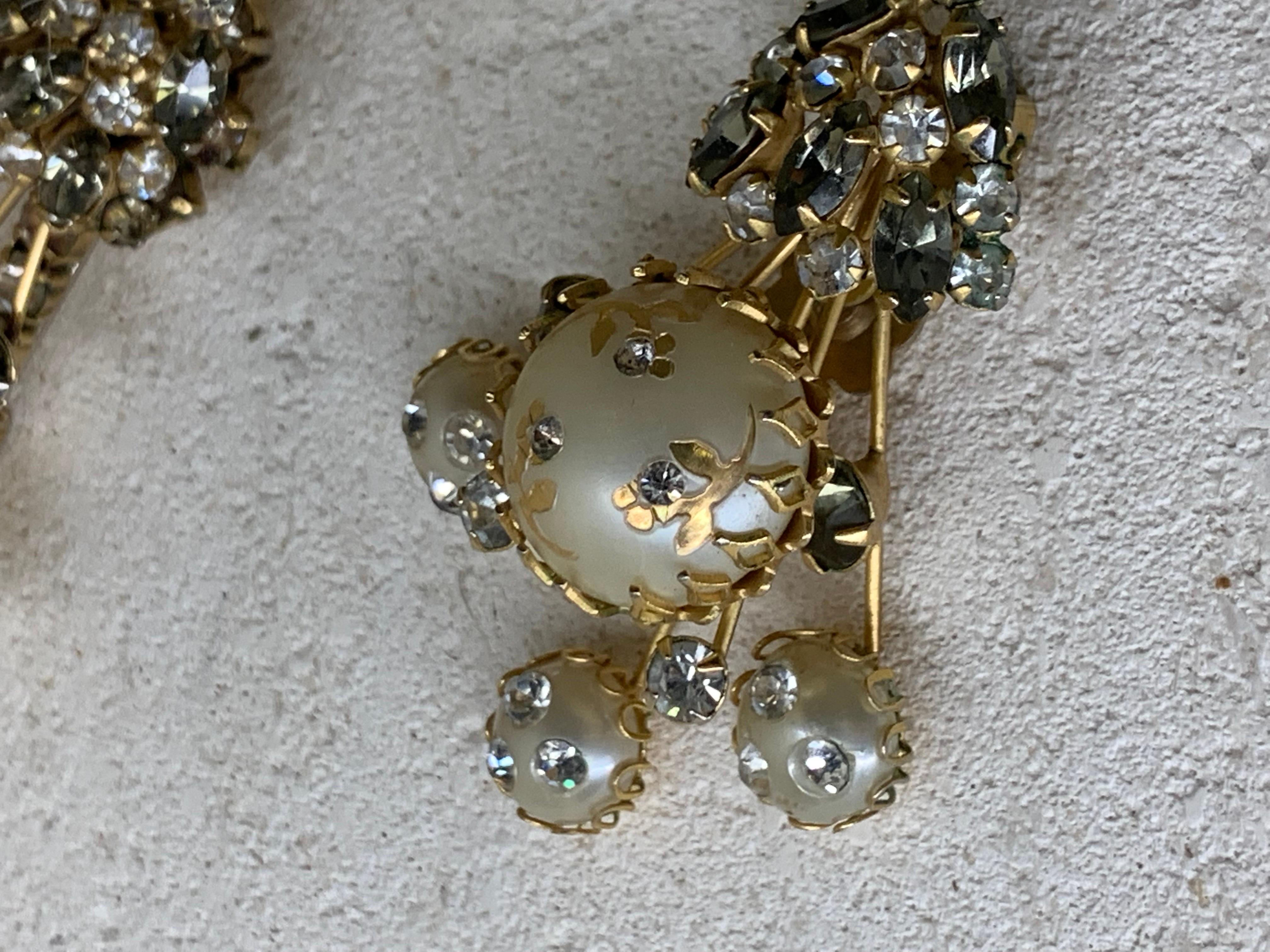 1950s Ballet Large Shooting Star Rhinestone & Pearl Brooch and Earring Set For Sale 3