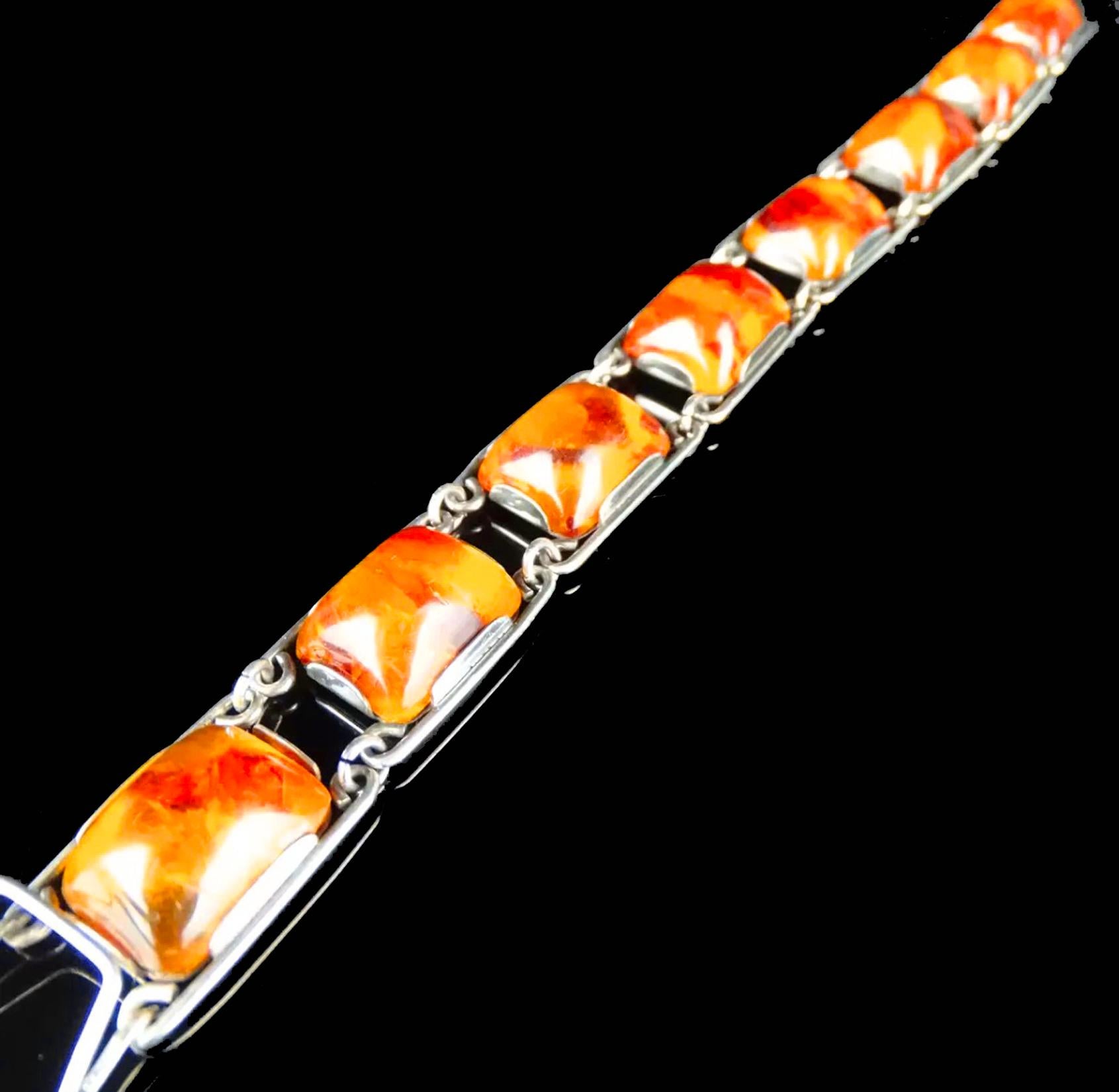 1950’s Baltic Amber and Silver Bracelet, Germany, C.1950 In Good Condition In Toronto, ON