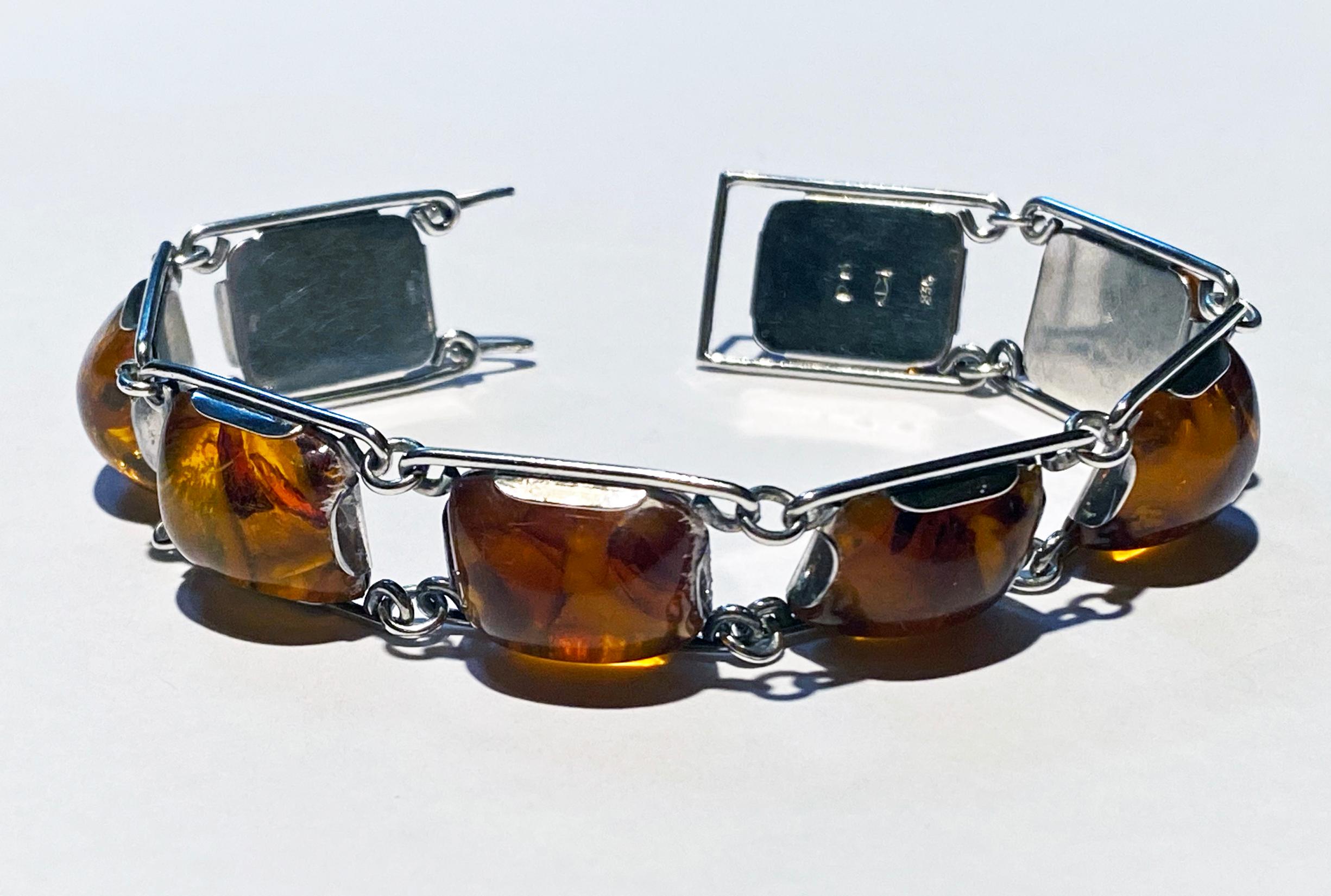 Women's or Men's 1950’s Baltic Amber and Silver Bracelet, Germany, C.1950