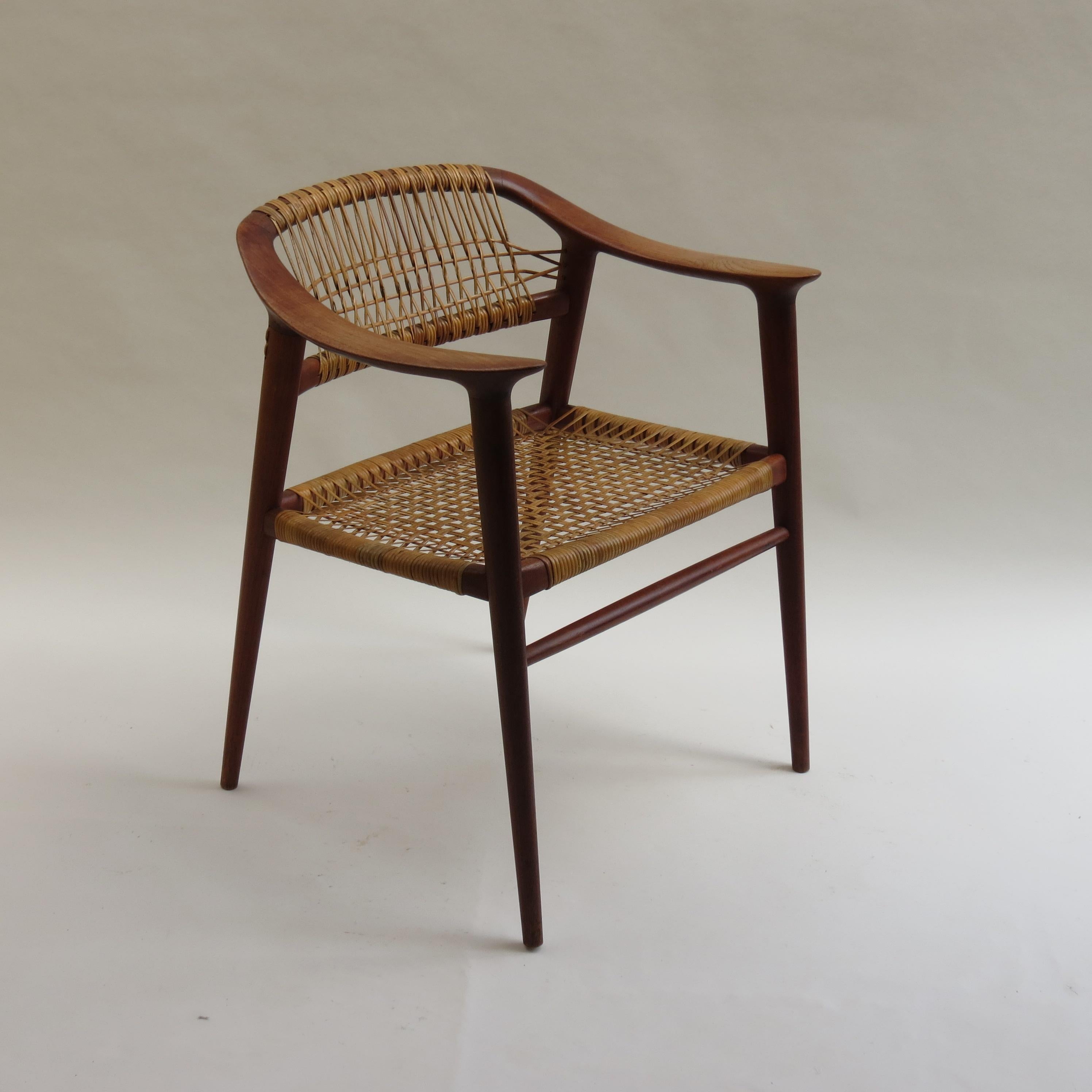 Mid-Century Modern 1950s Bambi Teak and Cane Dining Chair by Rolf Rastad and Adolf Relling Norway