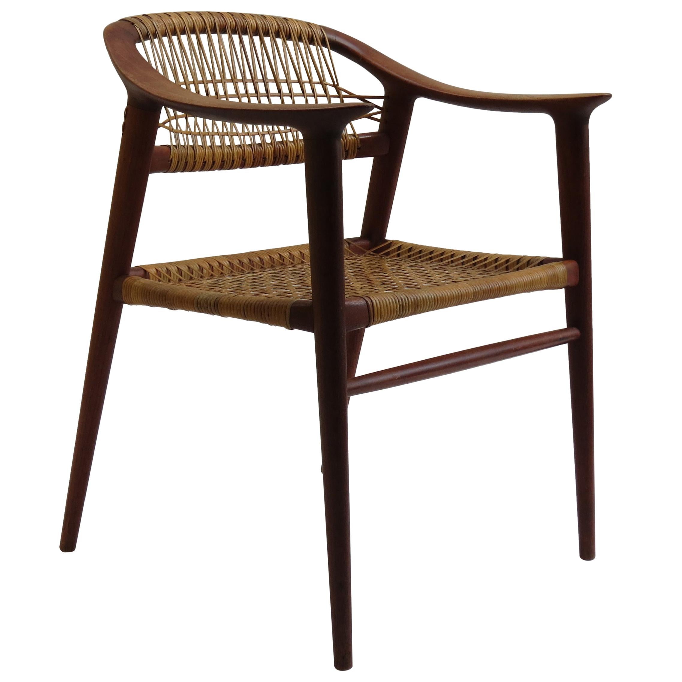 1950s Bambi Teak and Cane Dining Chair by Rolf Rastad and Adolf Relling Norway