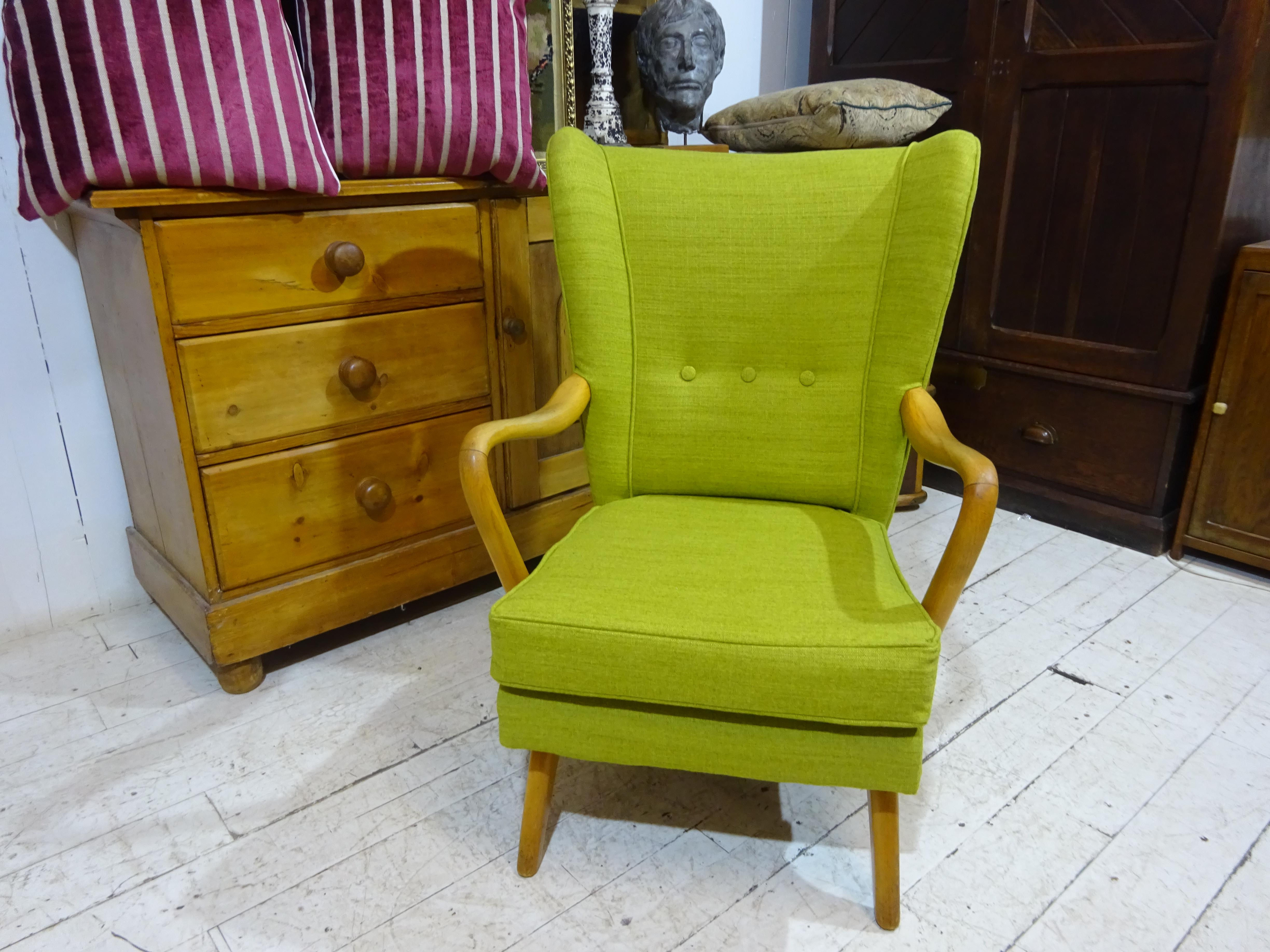 Mid-Century Modern 1950's Bambino Armchair by Howard Keith in Olive Chenille 