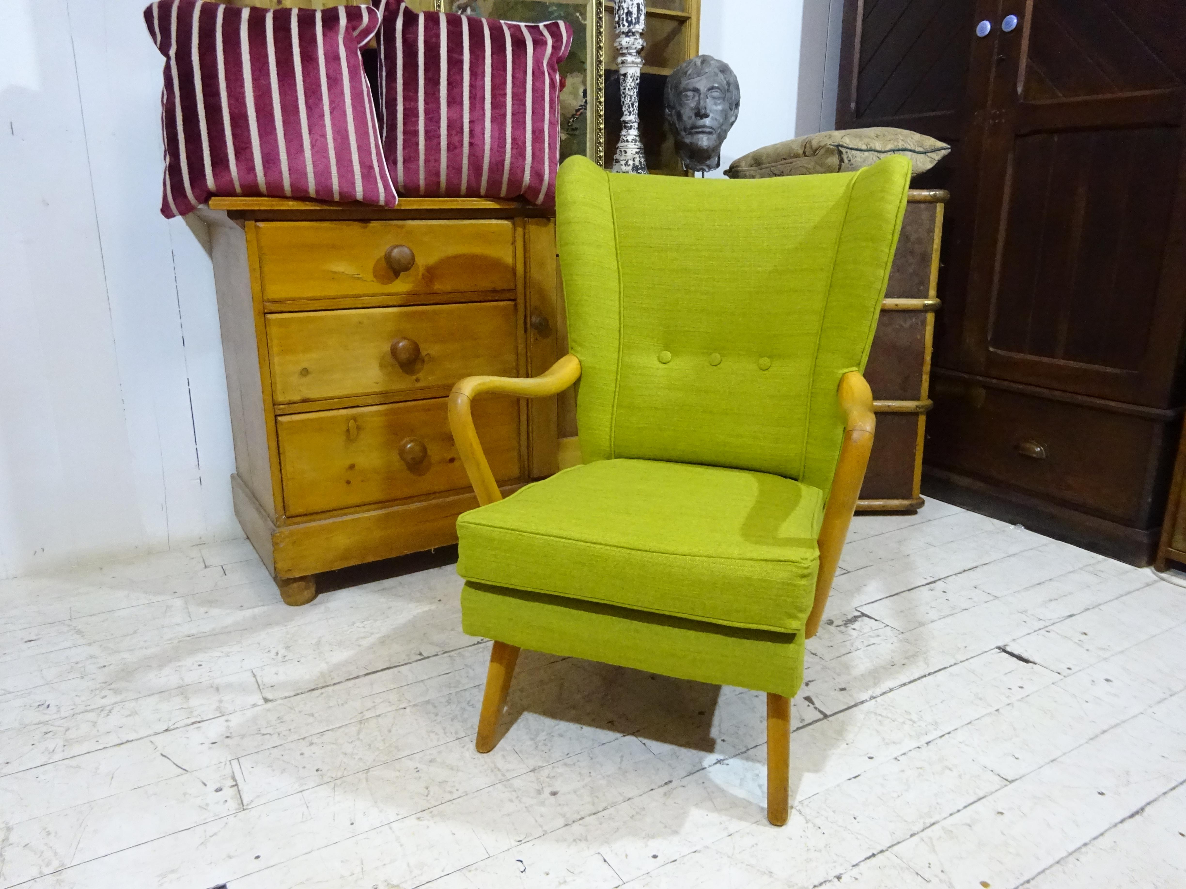 British 1950's Bambino Armchair by Howard Keith in Olive Chenille 
