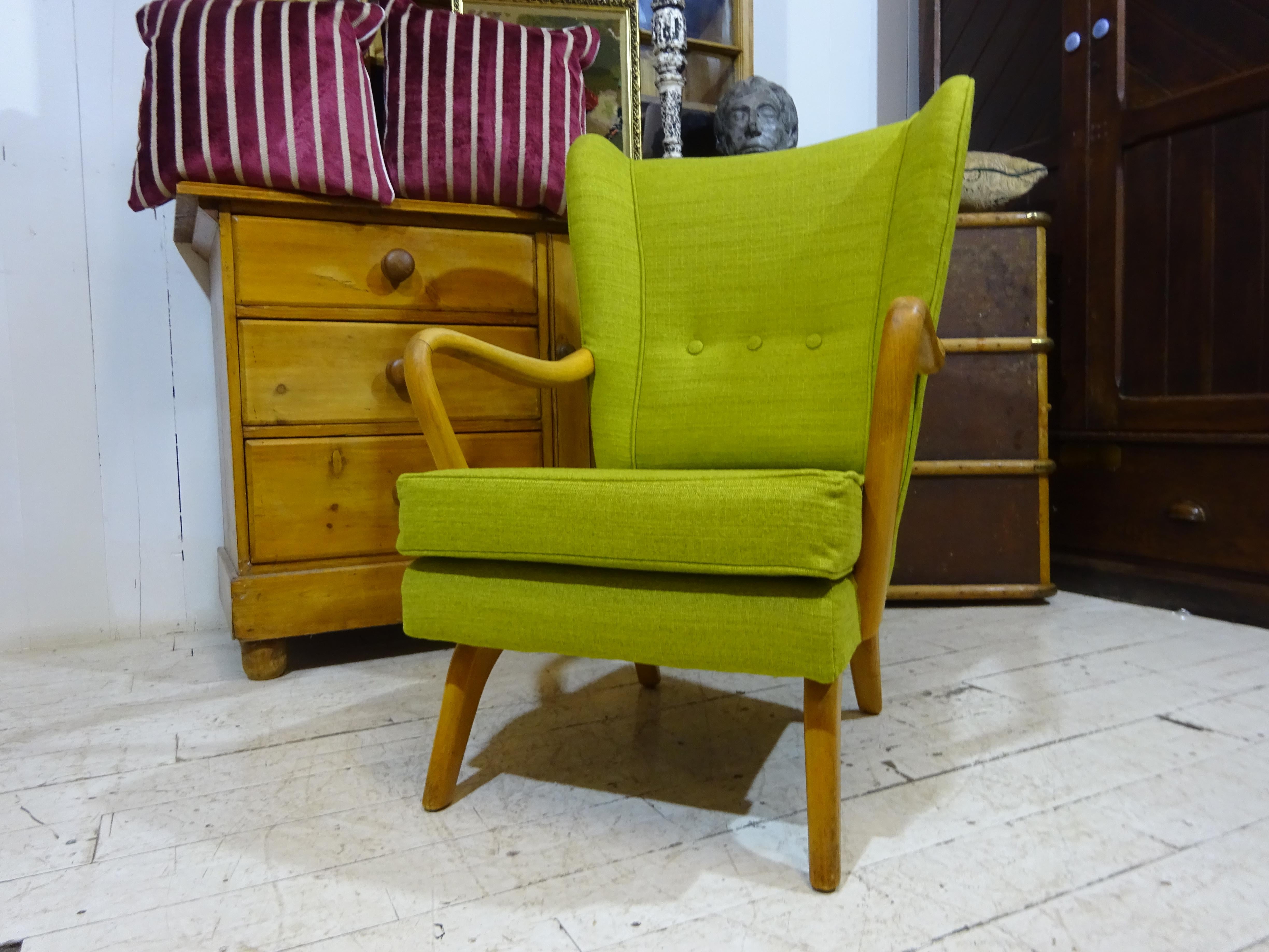 1950's Bambino Armchair by Howard Keith in Olive Chenille  In Good Condition In Tarleton, GB