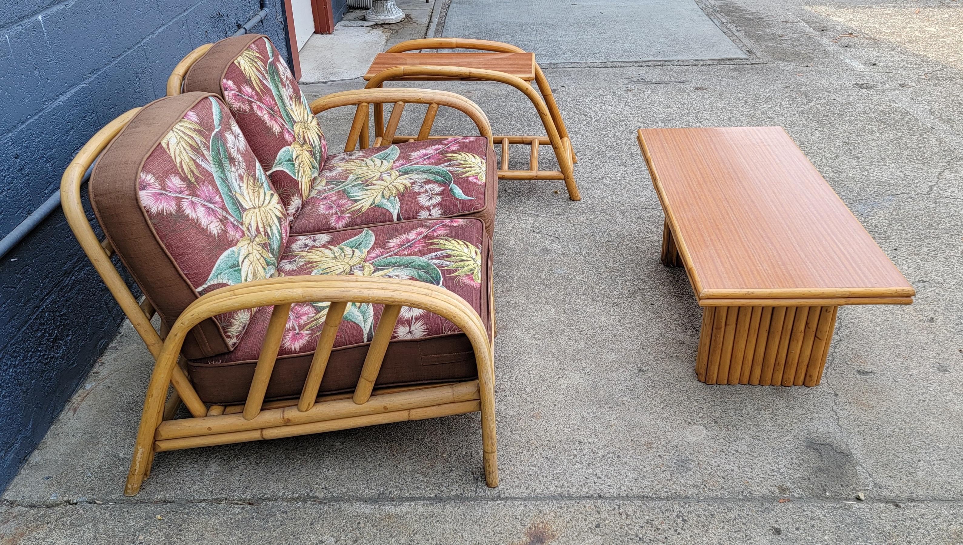 1950's Bamboo 4 Piece Suite: 2 Piece Sofa / Coffee Table /  Side Table 10