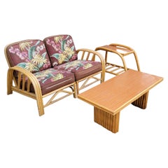 Vintage 1950's Bamboo 4 Piece Suite: 2 Piece Sofa / Coffee Table /  Side Table