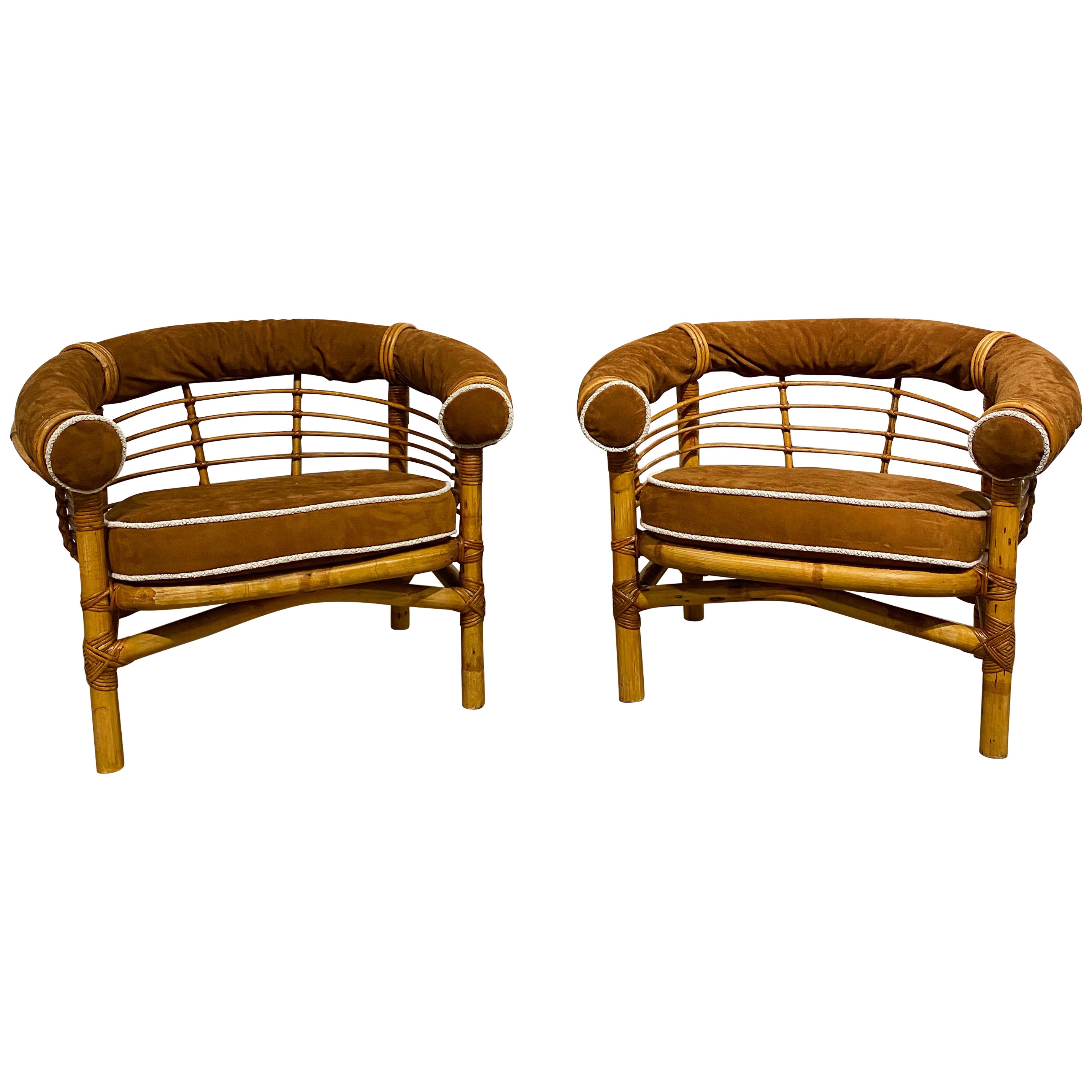 1950s Bamboo and Suede Lounge Chairs