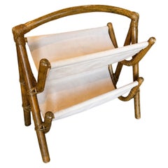 1950s Bamboo Magazine Rack with White Safari-style Canvas