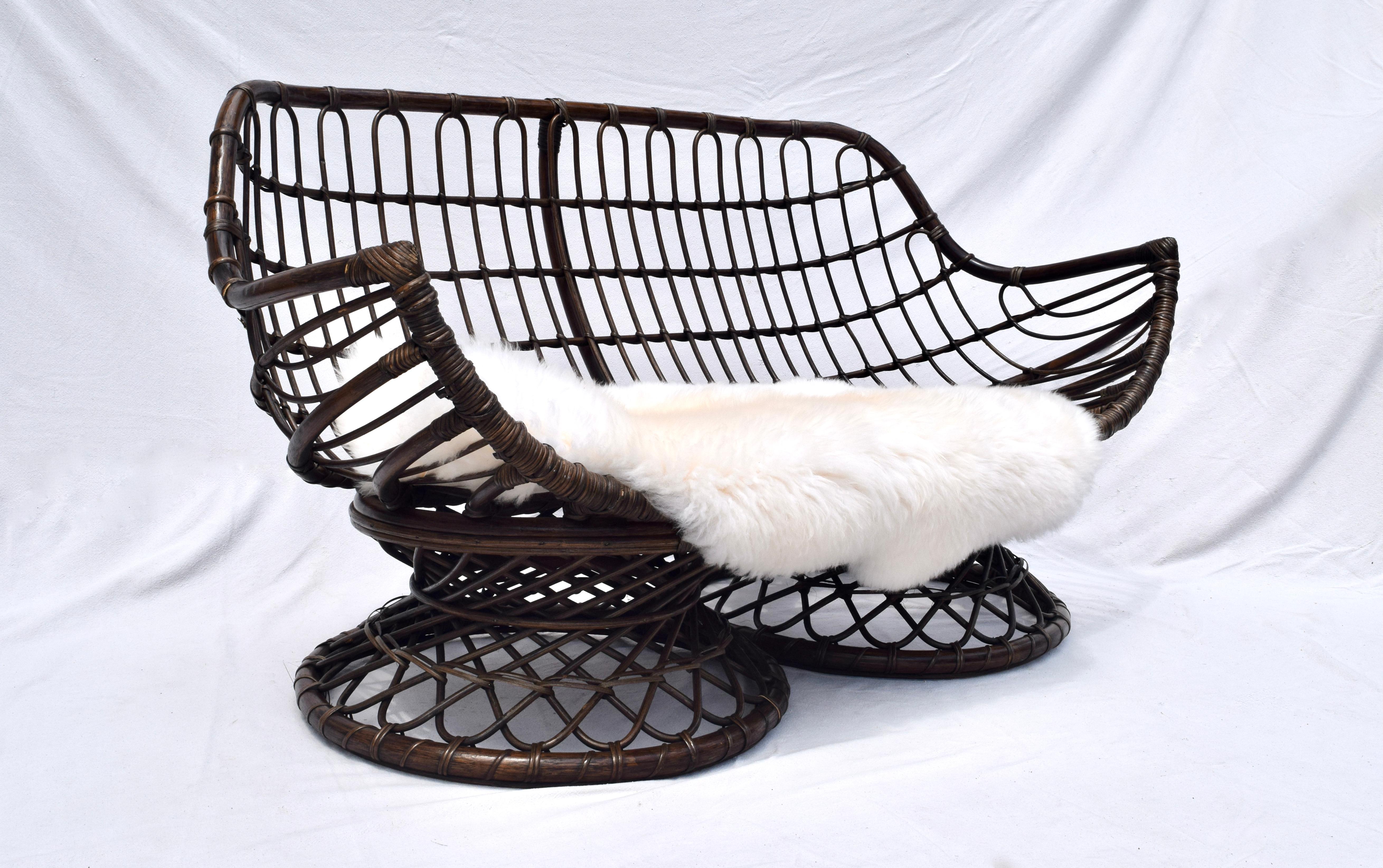 Mid-Century Modern 1950s Italian Bamboo Rattan Sofa or Settee
